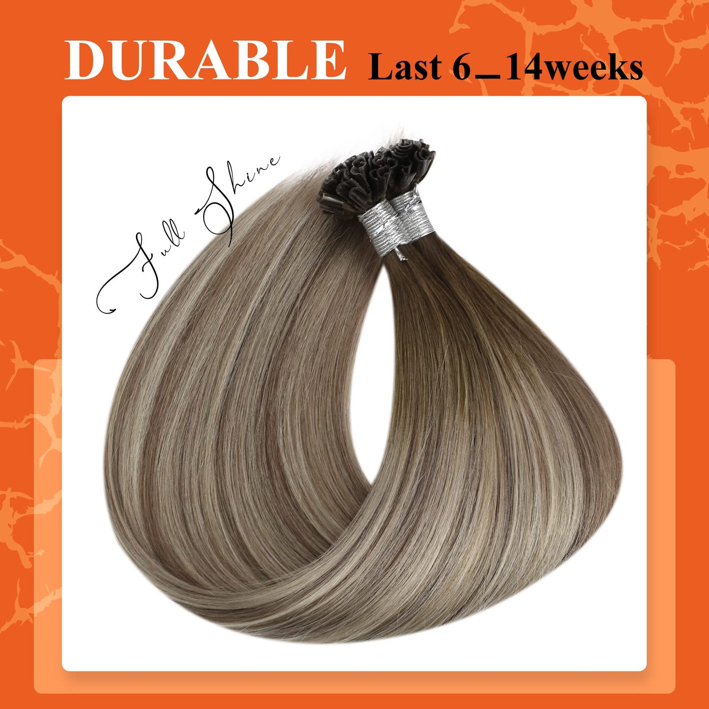 Full Shine Cold Fusion Prebonded Human Hair Extensions with Microbeads Color 18 Ash Blonde Highlighted 613 Blonde Micro Link Straight Hair 22 Inch Natural Hair Extensions for Women 50 Strands