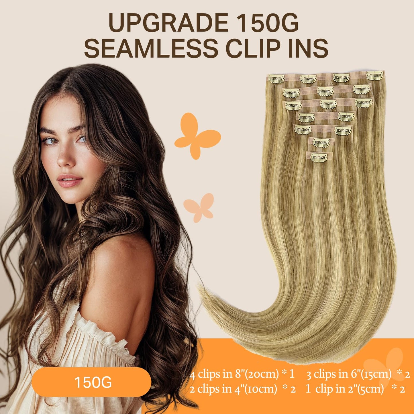 DOORES Seamless Clip in Hair Extensions Real Human Hair, Jet Black 150g 7pcs 20 Inch, Hair Extensions Clip in Human Hair Extensions Clip ins with Thin Weft Thick Straight Hair
