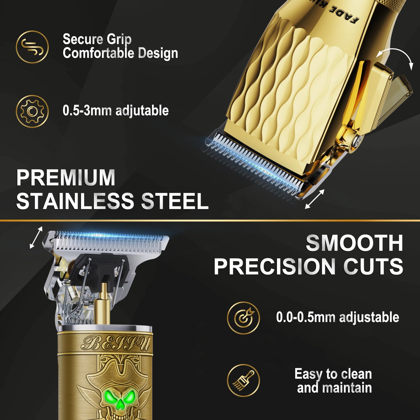 FADEKING® Professional Hair Clippers for Men - Cordless Beard Trimmer for Men, LCD Display Hair Clippers and Trimmer Set for Barber Haircut, Mens Grooming Kit with Travel Case