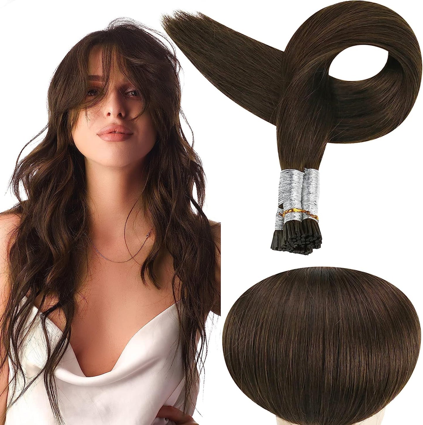 Full Shine Cold Fusion Prebonded Human Hair Extensions with Microbeads Color 18 Ash Blonde Highlighted 613 Blonde Micro Link Straight Hair 22 Inch Natural Hair Extensions for Women 50 Strands