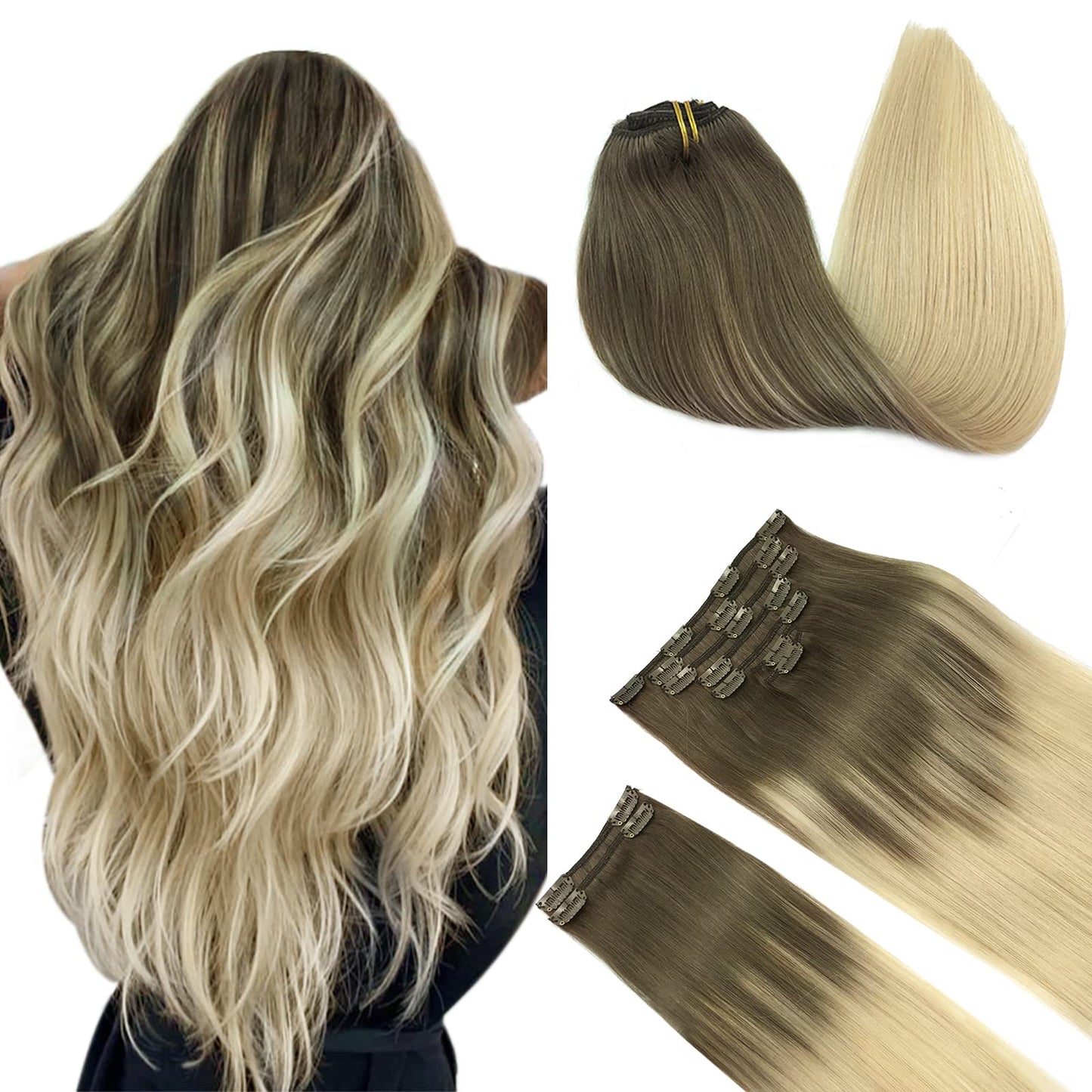 DOORES Seamless Clip in Hair Extensions Real Human Hair, Jet Black 150g 7pcs 20 Inch, Hair Extensions Clip in Human Hair Extensions Clip ins with Thin Weft Thick Straight Hair