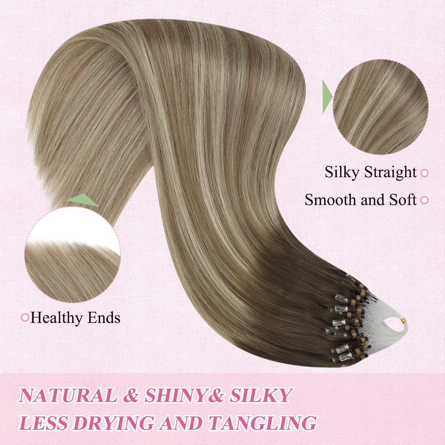 REMY premium Micro Link Hair Extensions Highlight Micro Loop Hair Extensions Real Human Hair Light Brown Highlights Blonde Micro Extensions Real Human Hair Add Hair Volume 18 Inch 50s/50g