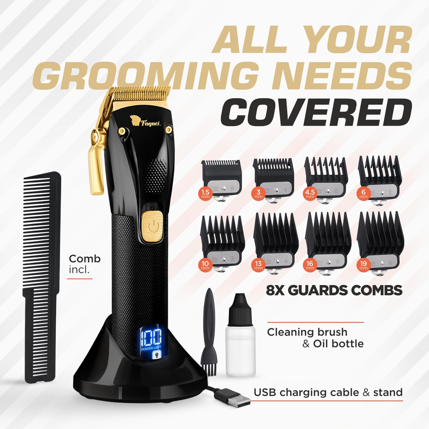 Fagaci Professional Hair Clippers for Barbers with Precise Cutting, Turbo Power Cordless Hair Clippers for Men Professional, Clippers for Hair Cutting, Maquina de Cortar Cabello, Men Hair Clippers Kit