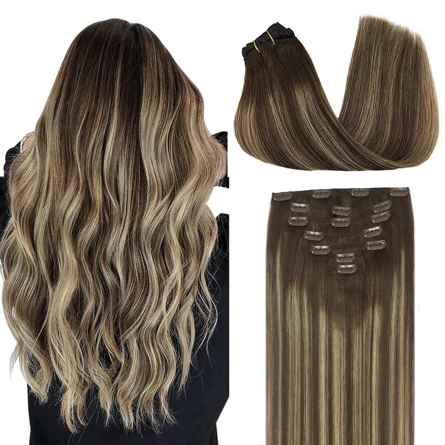 DOORES Seamless Clip in Hair Extensions Real Human Hair, Jet Black 150g 7pcs 20 Inch, Hair Extensions Clip in Human Hair Extensions Clip ins with Thin Weft Thick Straight Hair
