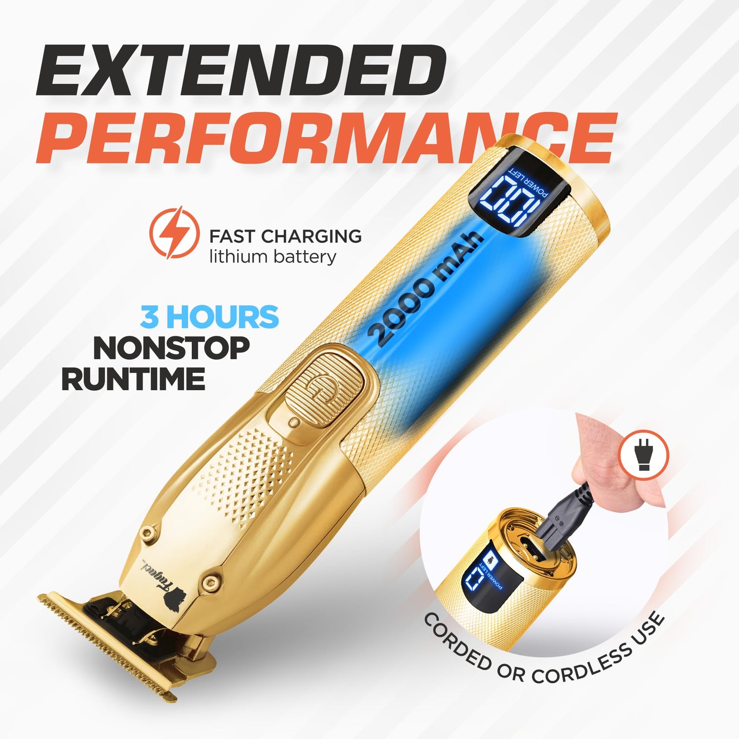 Fagaci Cordless Trimmers for Barbers - Turbo Power with Precise Cutting, Hair Liners for Men Clippers, T-Blade Trimmer for Men, Professional Zero Gapped Hair Trimmer for Men, T-Outliner Barber Trimmer