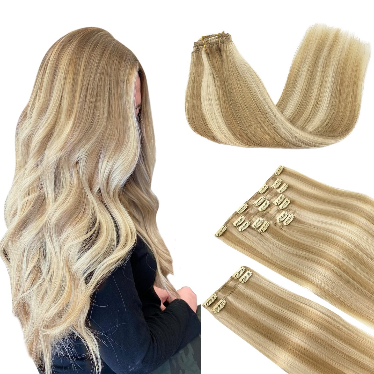 DOORES Seamless Clip in Hair Extensions Real Human Hair, Jet Black 150g 7pcs 20 Inch, Hair Extensions Clip in Human Hair Extensions Clip ins with Thin Weft Thick Straight Hair