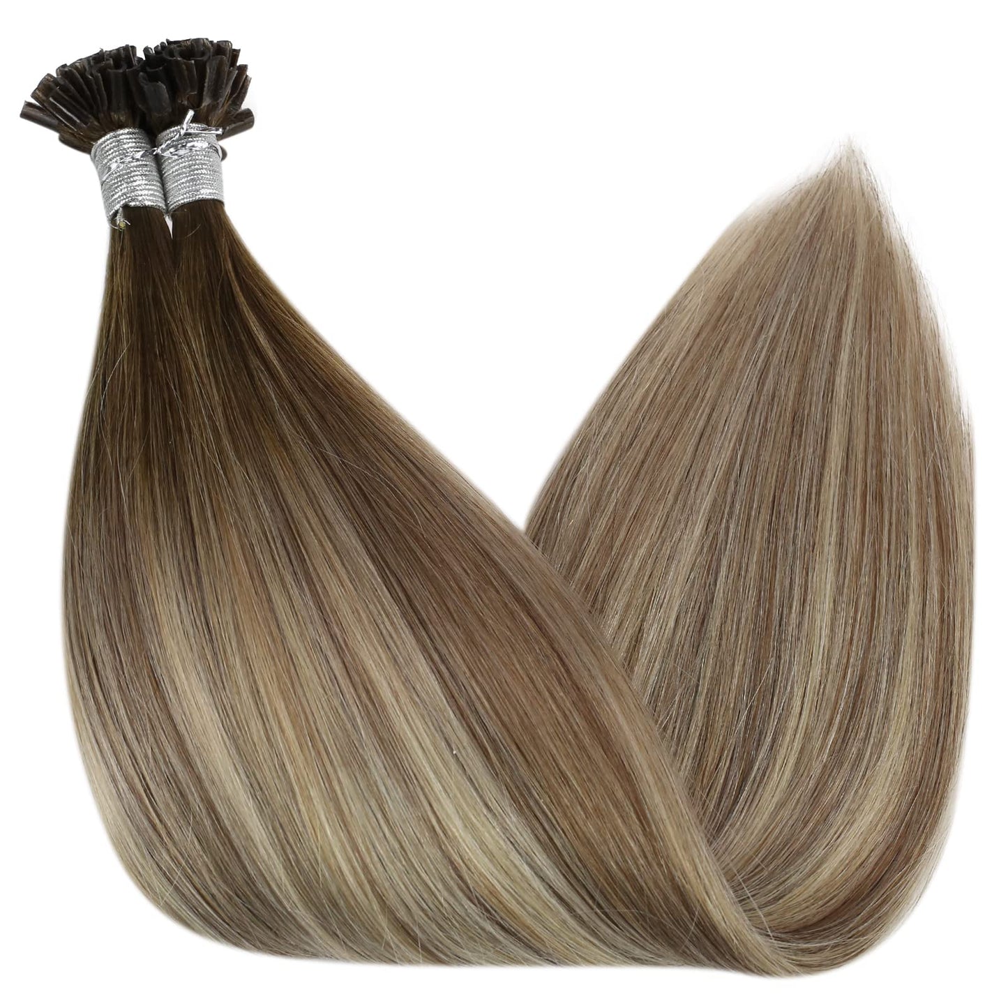 Full Shine Cold Fusion Prebonded Human Hair Extensions with Microbeads Color 18 Ash Blonde Highlighted 613 Blonde Micro Link Straight Hair 22 Inch Natural Hair Extensions for Women 50 Strands