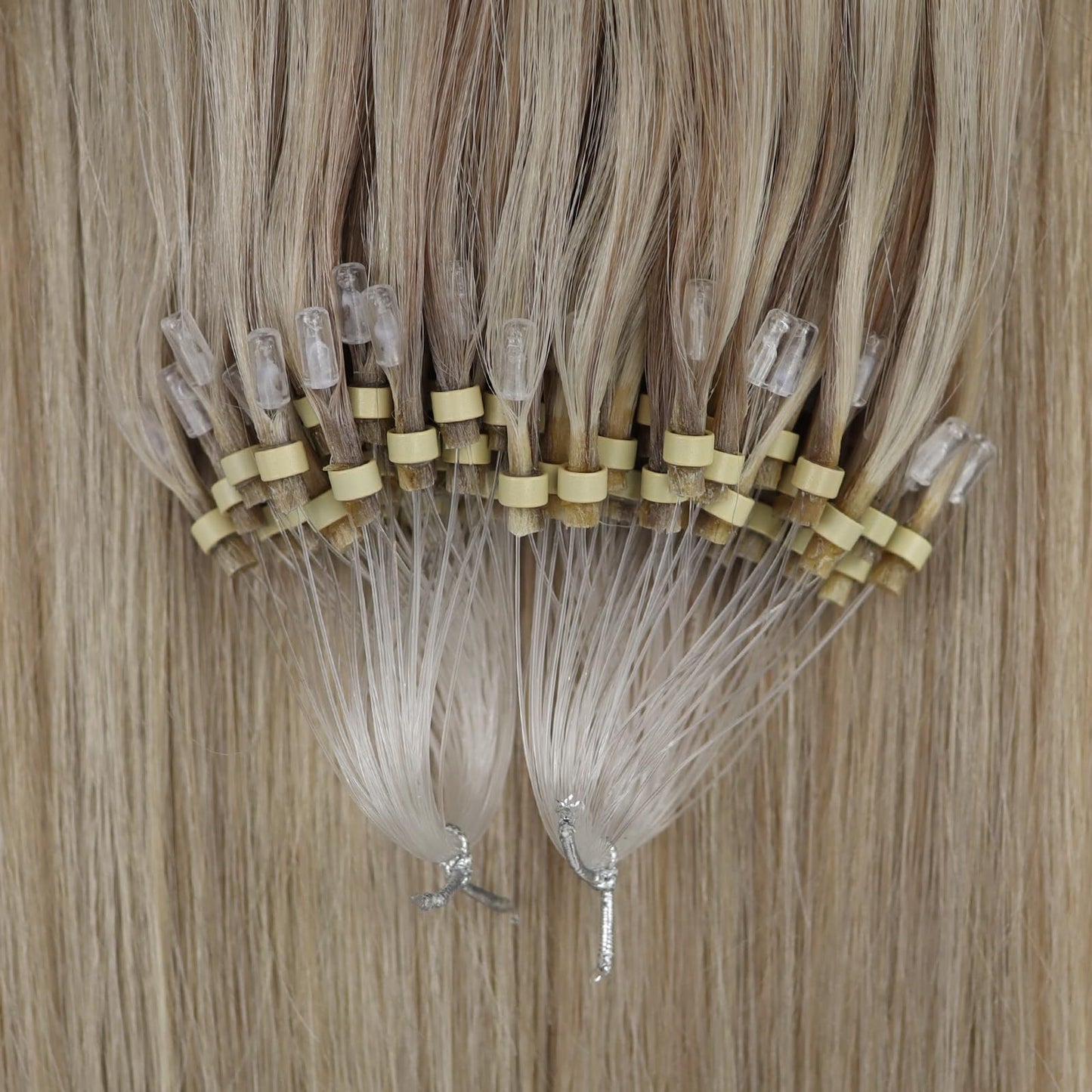 Full Shine Cold Fusion Prebonded Human Hair Extensions with Microbeads Color 18 Ash Blonde Highlighted 613 Blonde Micro Link Straight Hair 22 Inch Natural Hair Extensions for Women 50 Strands