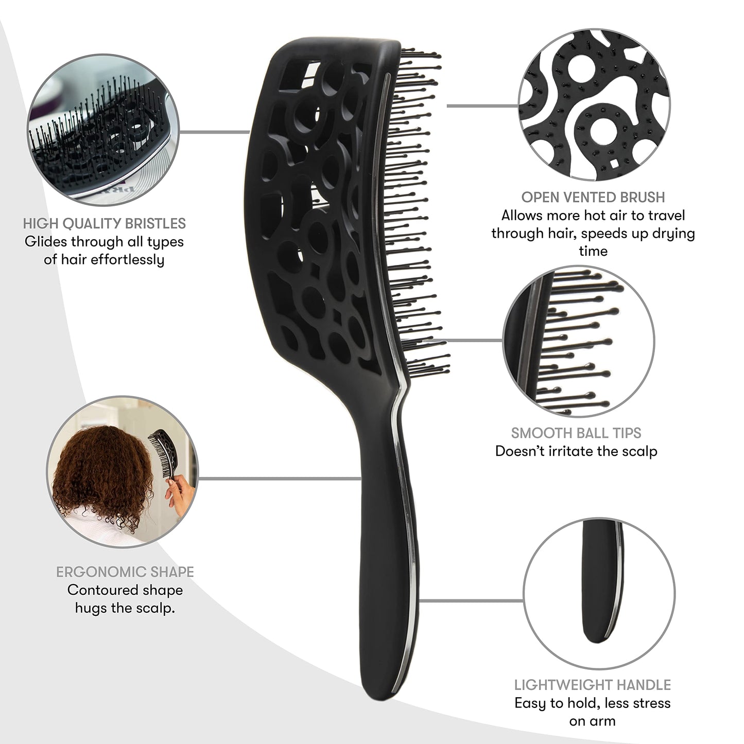 FRAMAR Professional Wet Hair Brush - Vented Hair Brush For Women, Curved Hair Detangler Brush, Blow Dry Brush, Hair Brush Dryer, Brosse a Cheveux, Curly Hair Brush Hair Dryer, Detangling Hair Brush