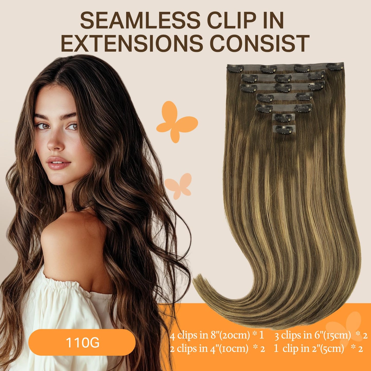 DOORES Seamless Clip in Hair Extensions Real Human Hair, Jet Black 150g 7pcs 20 Inch, Hair Extensions Clip in Human Hair Extensions Clip ins with Thin Weft Thick Straight Hair