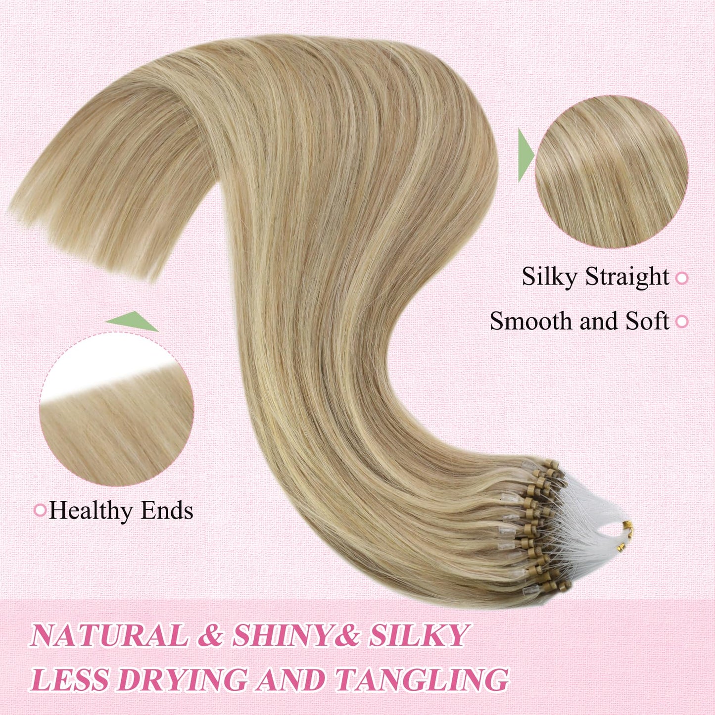 REMY premium Micro Link Hair Extensions Highlight Micro Loop Hair Extensions Real Human Hair Light Brown Highlights Blonde Micro Extensions Real Human Hair Add Hair Volume 18 Inch 50s/50g
