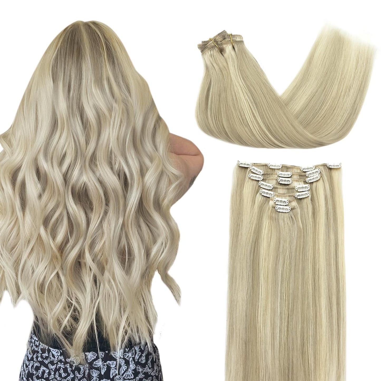 DOORES Seamless Clip in Hair Extensions Real Human Hair, Jet Black 150g 7pcs 20 Inch, Hair Extensions Clip in Human Hair Extensions Clip ins with Thin Weft Thick Straight Hair
