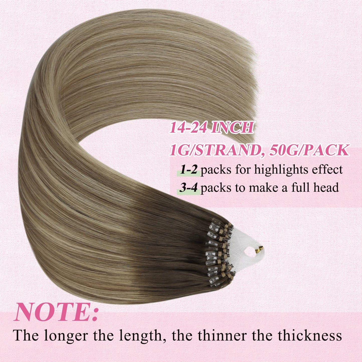 REMY premium Micro Link Hair Extensions Highlight Micro Loop Hair Extensions Real Human Hair Light Brown Highlights Blonde Micro Extensions Real Human Hair Add Hair Volume 18 Inch 50s/50g
