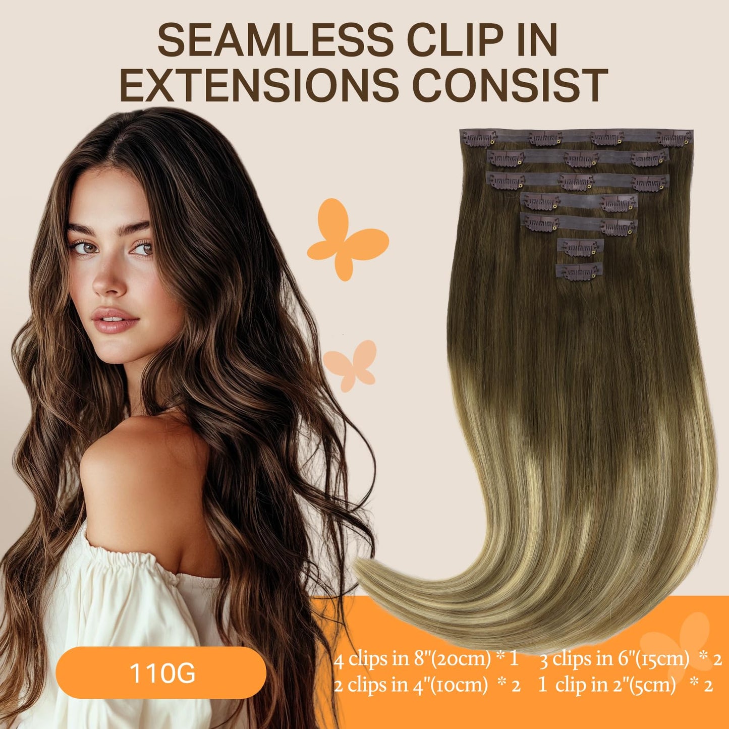 DOORES Seamless Clip in Hair Extensions Real Human Hair, Jet Black 150g 7pcs 20 Inch, Hair Extensions Clip in Human Hair Extensions Clip ins with Thin Weft Thick Straight Hair