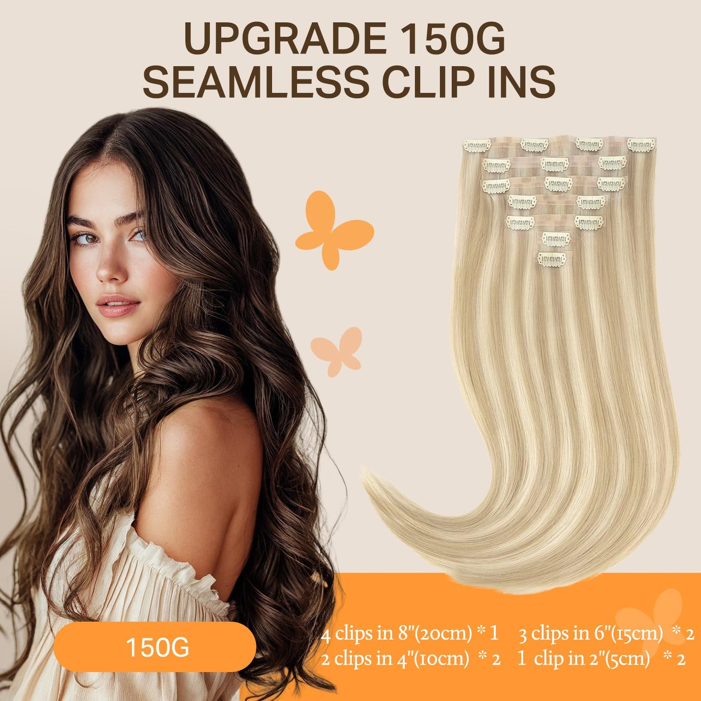 DOORES Seamless Clip in Hair Extensions Real Human Hair, Jet Black 150g 7pcs 20 Inch, Hair Extensions Clip in Human Hair Extensions Clip ins with Thin Weft Thick Straight Hair