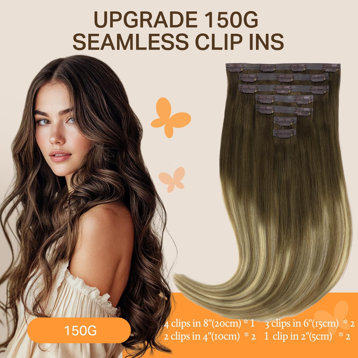 DOORES Seamless Clip in Hair Extensions Real Human Hair, Jet Black 150g 7pcs 20 Inch, Hair Extensions Clip in Human Hair Extensions Clip ins with Thin Weft Thick Straight Hair
