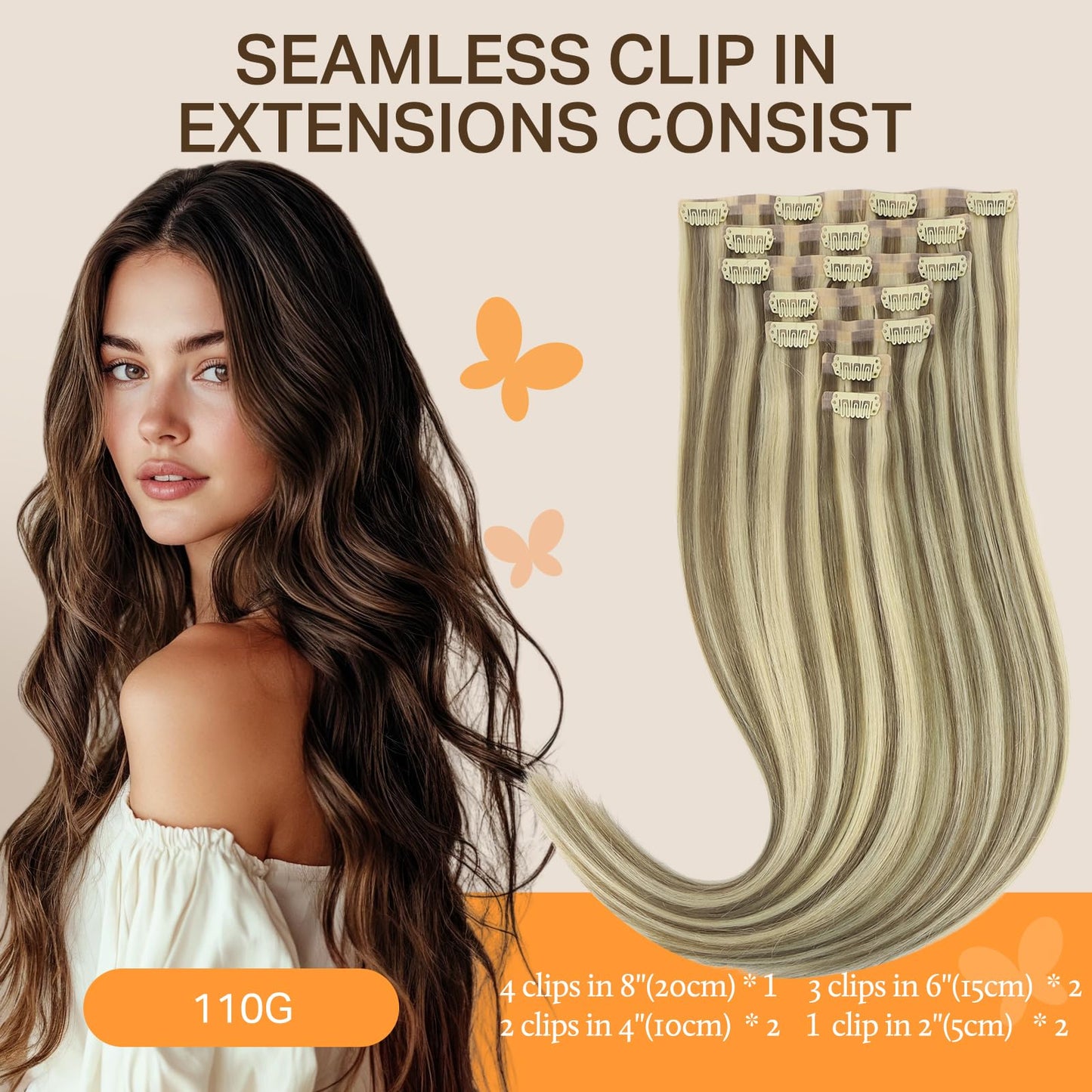 DOORES Seamless Clip in Hair Extensions Real Human Hair, Jet Black 150g 7pcs 20 Inch, Hair Extensions Clip in Human Hair Extensions Clip ins with Thin Weft Thick Straight Hair