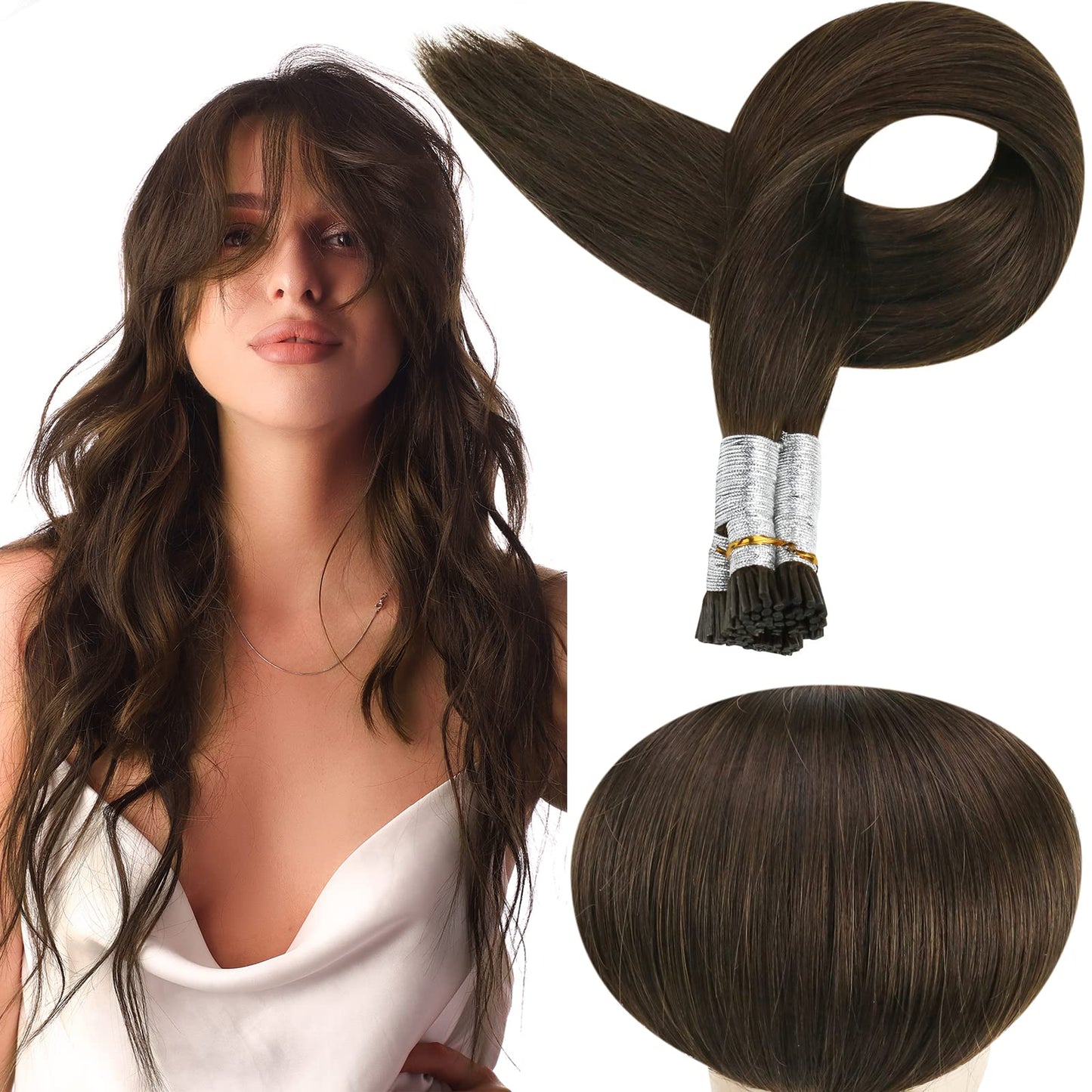 Full Shine Cold Fusion Prebonded Human Hair Extensions with Microbeads Color 18 Ash Blonde Highlighted 613 Blonde Micro Link Straight Hair 22 Inch Natural Hair Extensions for Women 50 Strands