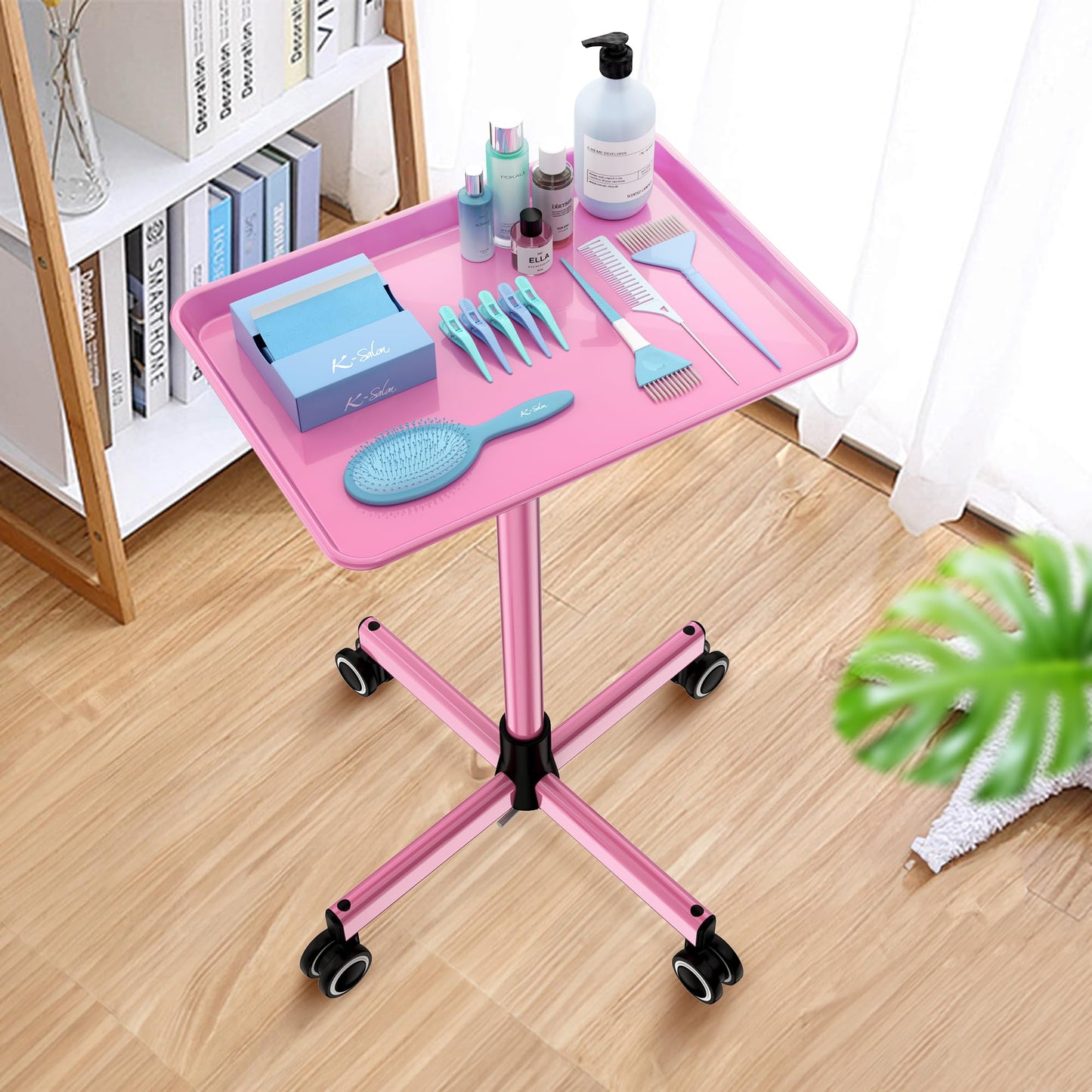 Salon Tray Tattoo Tray Salon Cart for Hair Stylist Salon Trolley Cart with Wheels Salon Rolling Tray-Pink