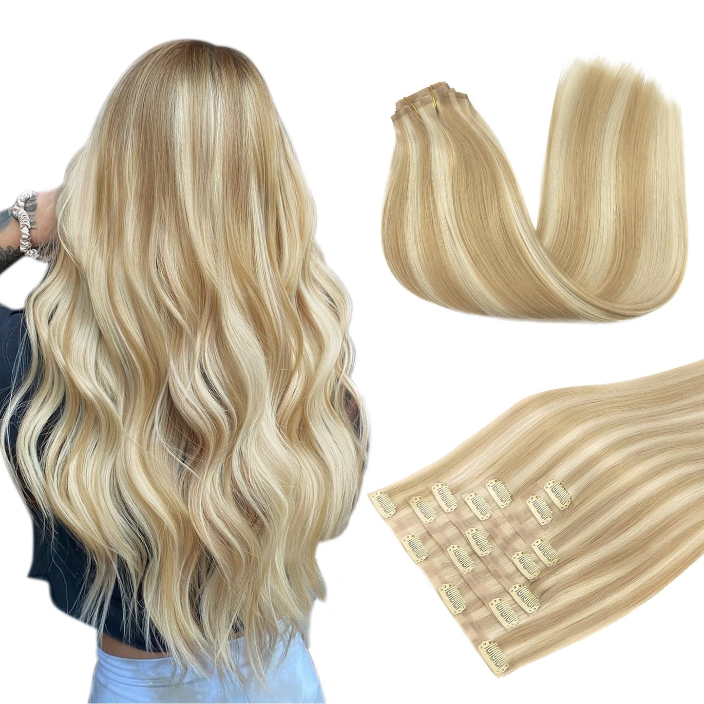 DOORES Seamless Clip in Hair Extensions Real Human Hair, Jet Black 150g 7pcs 20 Inch, Hair Extensions Clip in Human Hair Extensions Clip ins with Thin Weft Thick Straight Hair