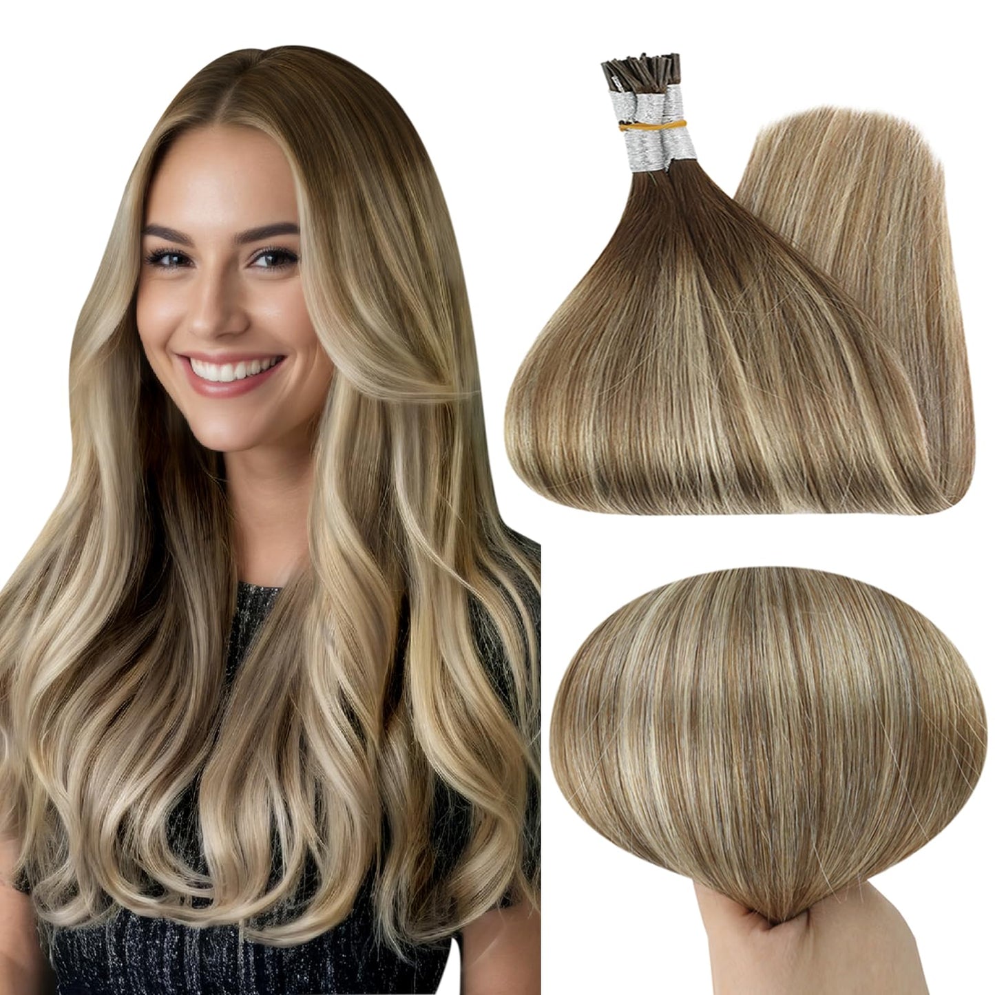 Full Shine Cold Fusion Prebonded Human Hair Extensions with Microbeads Color 18 Ash Blonde Highlighted 613 Blonde Micro Link Straight Hair 22 Inch Natural Hair Extensions for Women 50 Strands