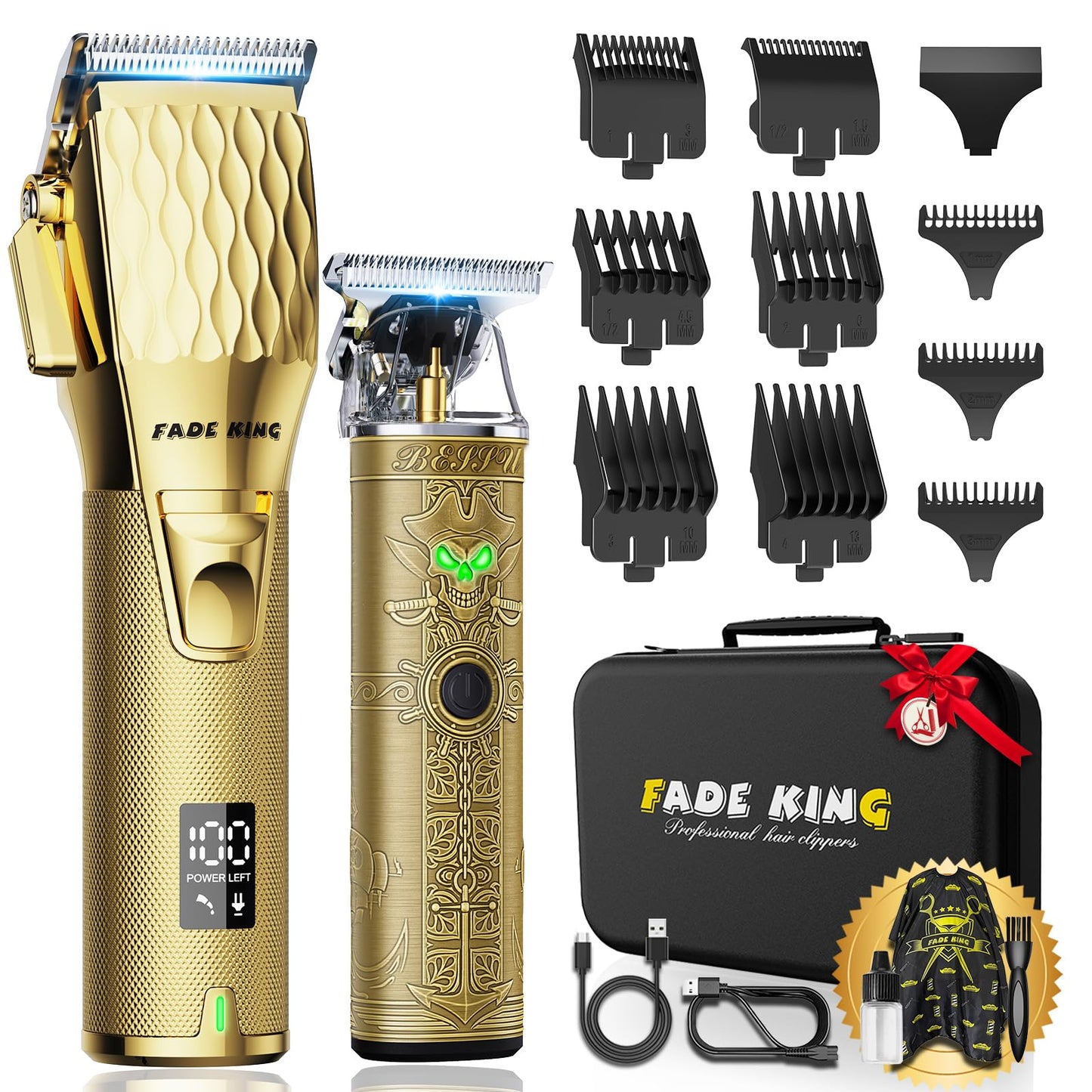 FADEKING® Professional Hair Clippers for Men - Cordless Beard Trimmer for Men, LCD Display Hair Clippers and Trimmer Set for Barber Haircut, Mens Grooming Kit with Travel Case