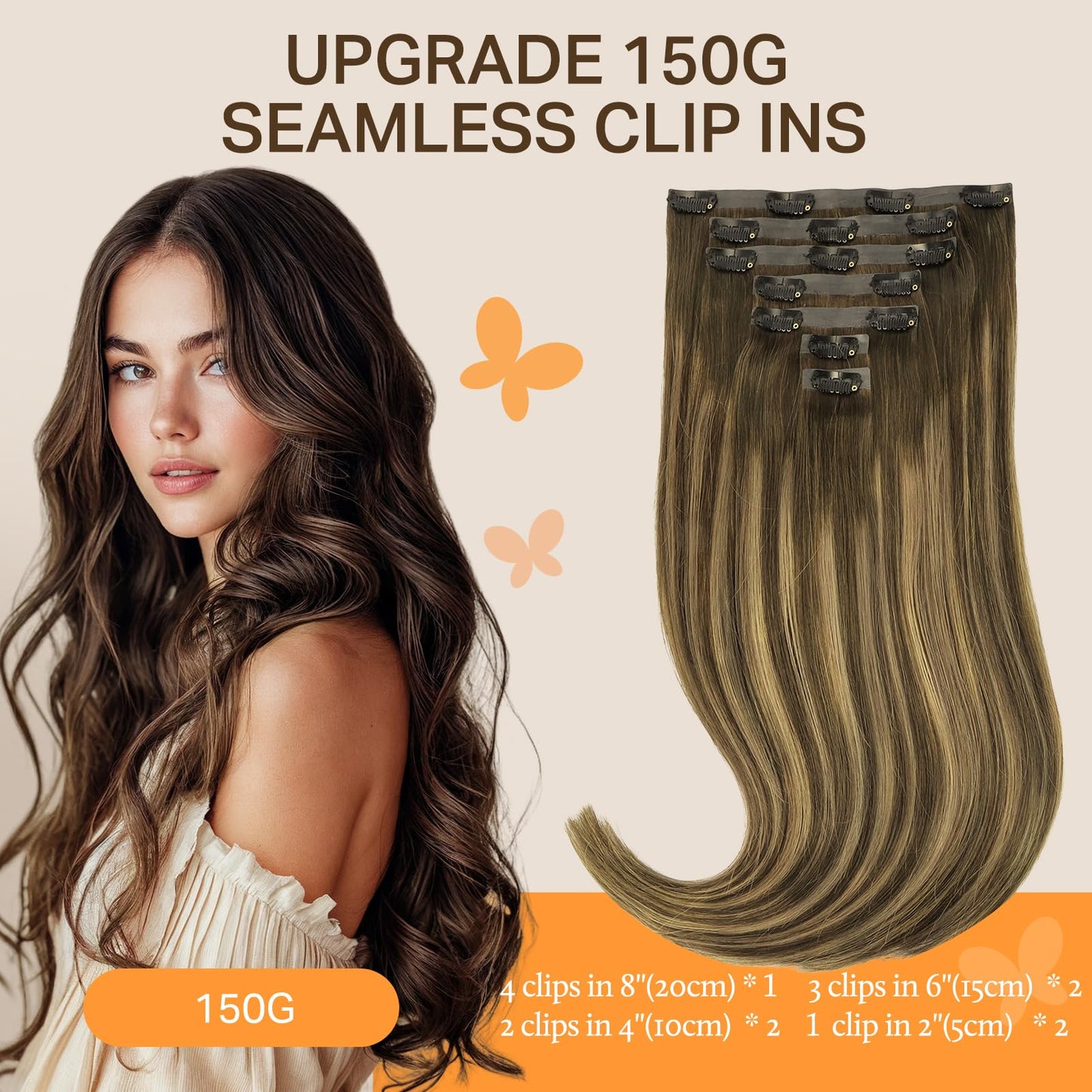 DOORES Seamless Clip in Hair Extensions Real Human Hair, Jet Black 150g 7pcs 20 Inch, Hair Extensions Clip in Human Hair Extensions Clip ins with Thin Weft Thick Straight Hair