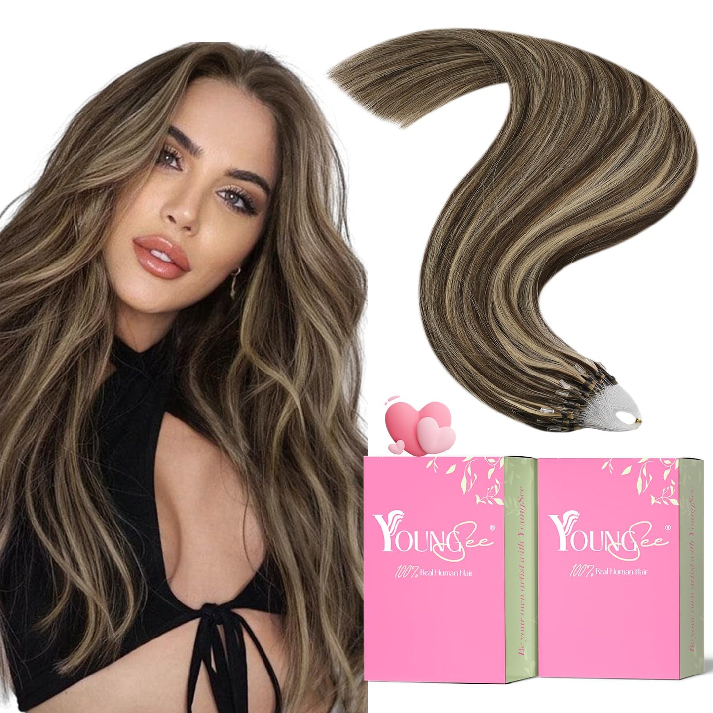 REMY premium Micro Link Hair Extensions Highlight Micro Loop Hair Extensions Real Human Hair Light Brown Highlights Blonde Micro Extensions Real Human Hair Add Hair Volume 18 Inch 50s/50g