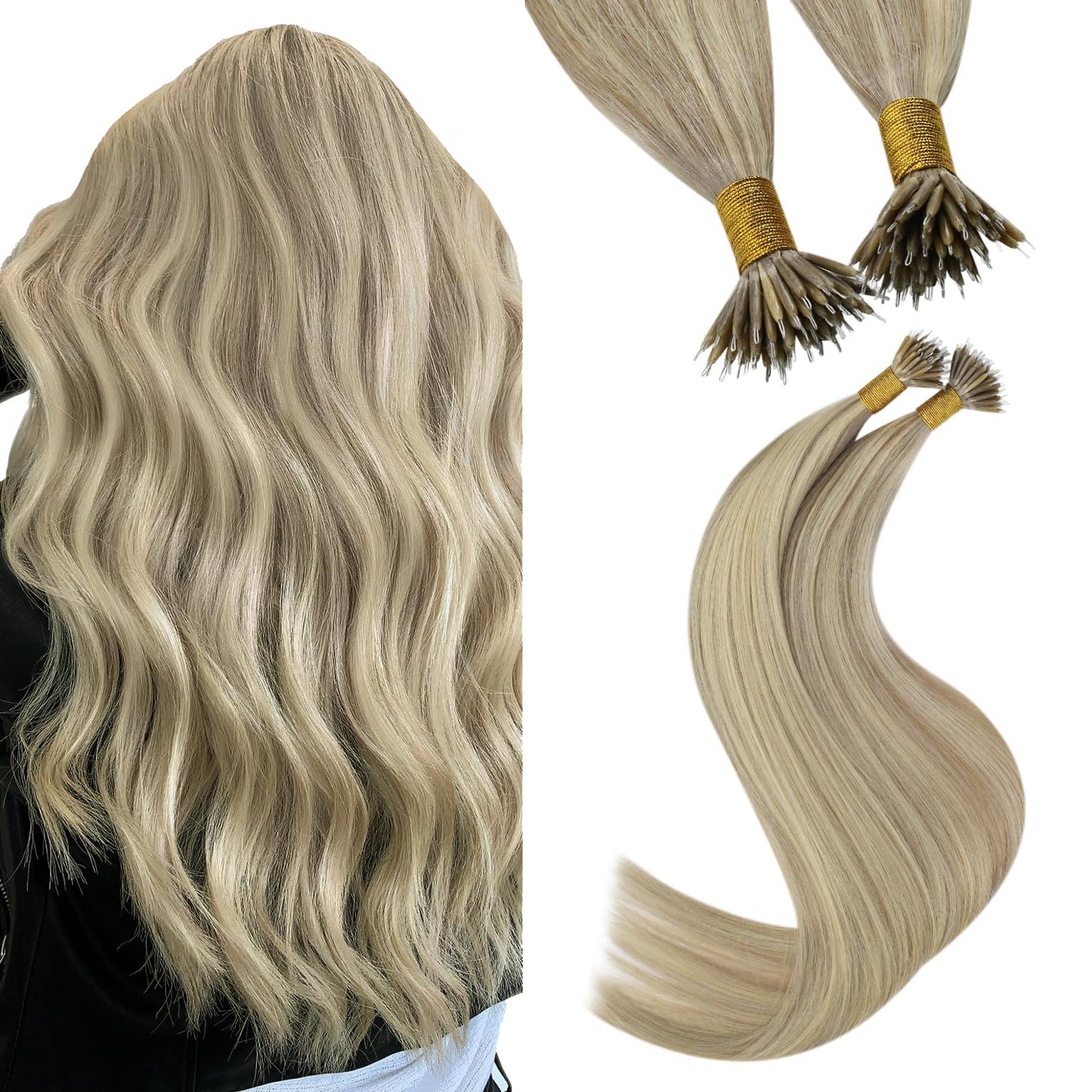 REMY premium Micro Link Hair Extensions Highlight Micro Loop Hair Extensions Real Human Hair Light Brown Highlights Blonde Micro Extensions Real Human Hair Add Hair Volume 18 Inch 50s/50g