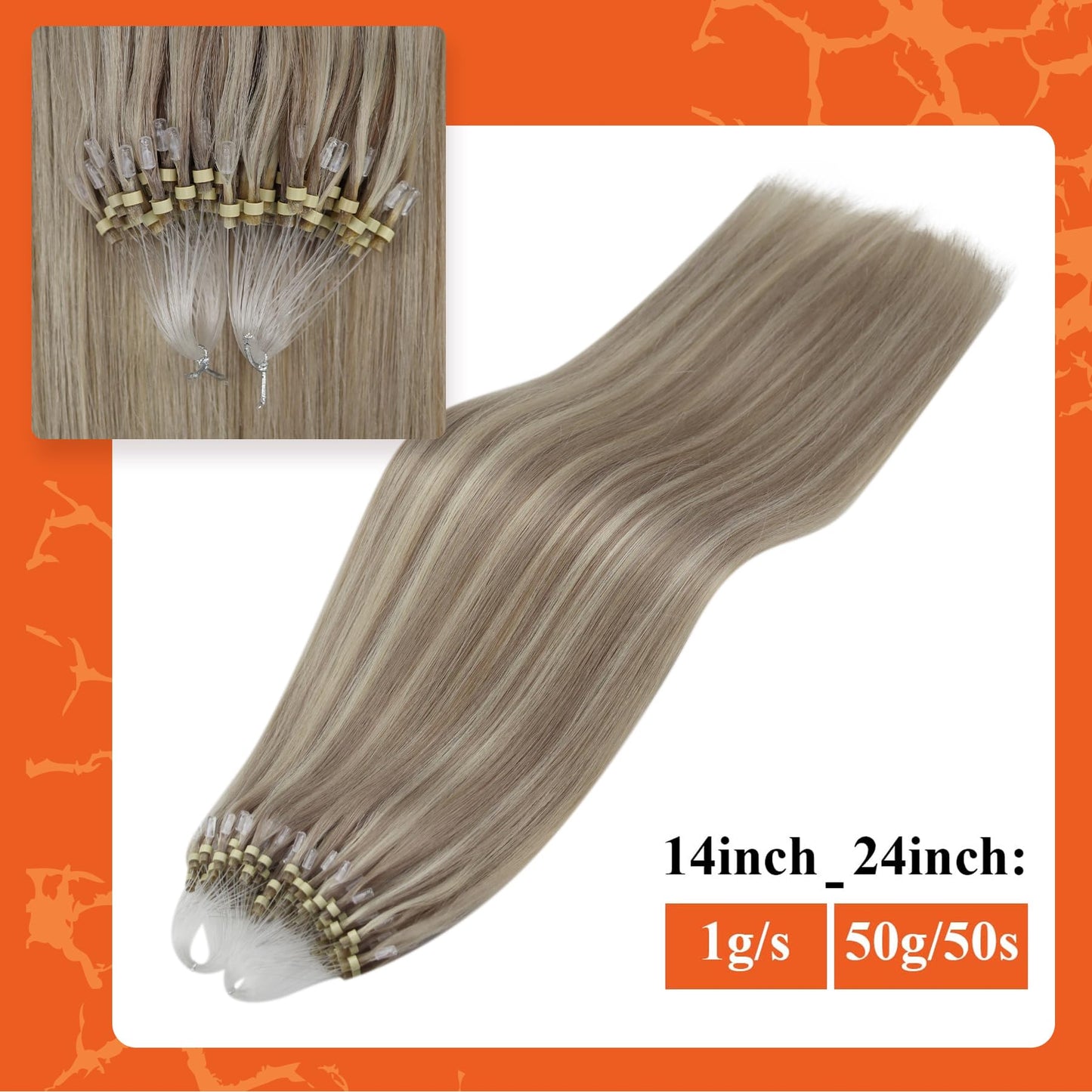 Full Shine Cold Fusion Prebonded Human Hair Extensions with Microbeads Color 18 Ash Blonde Highlighted 613 Blonde Micro Link Straight Hair 22 Inch Natural Hair Extensions for Women 50 Strands