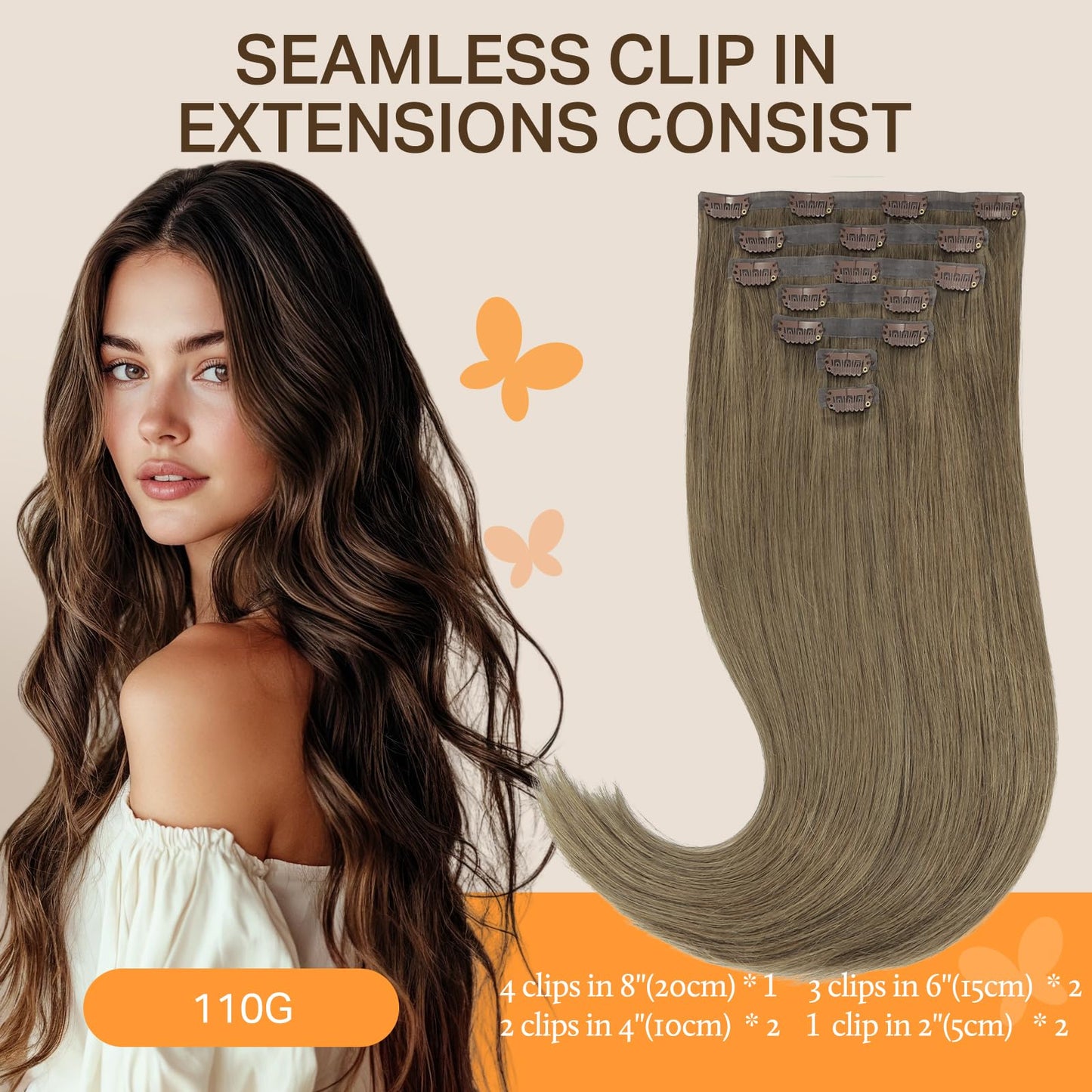 DOORES Seamless Clip in Hair Extensions Real Human Hair, Jet Black 150g 7pcs 20 Inch, Hair Extensions Clip in Human Hair Extensions Clip ins with Thin Weft Thick Straight Hair