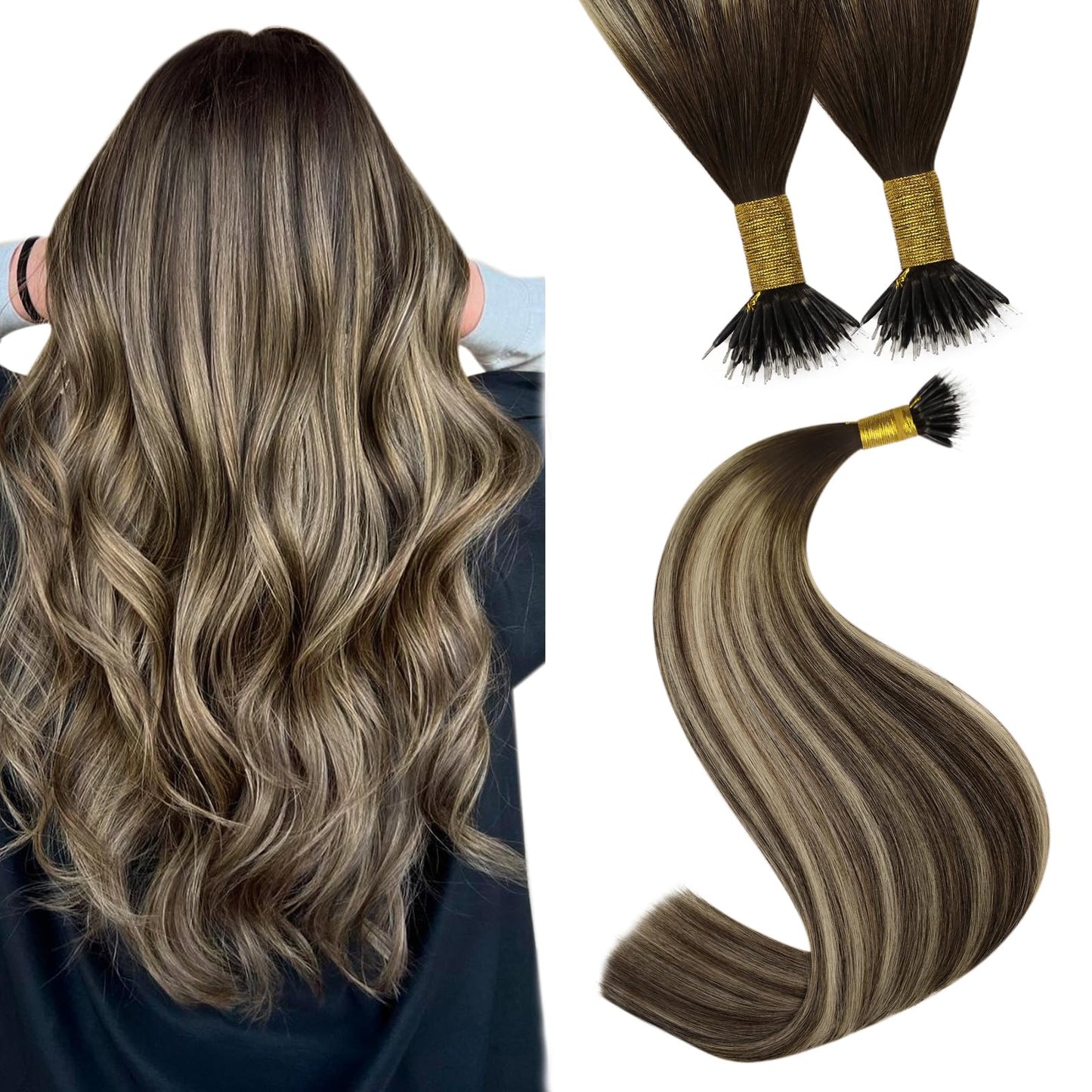 REMY premium Micro Link Hair Extensions Highlight Micro Loop Hair Extensions Real Human Hair Light Brown Highlights Blonde Micro Extensions Real Human Hair Add Hair Volume 18 Inch 50s/50g