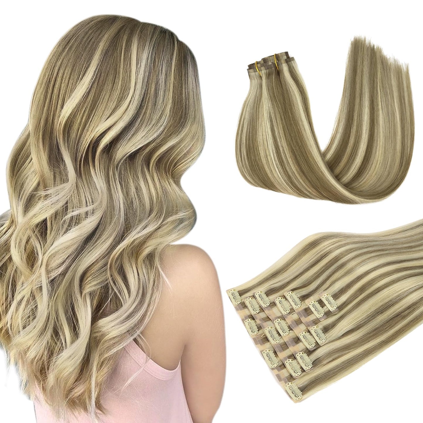 DOORES Seamless Clip in Hair Extensions Real Human Hair, Jet Black 150g 7pcs 20 Inch, Hair Extensions Clip in Human Hair Extensions Clip ins with Thin Weft Thick Straight Hair