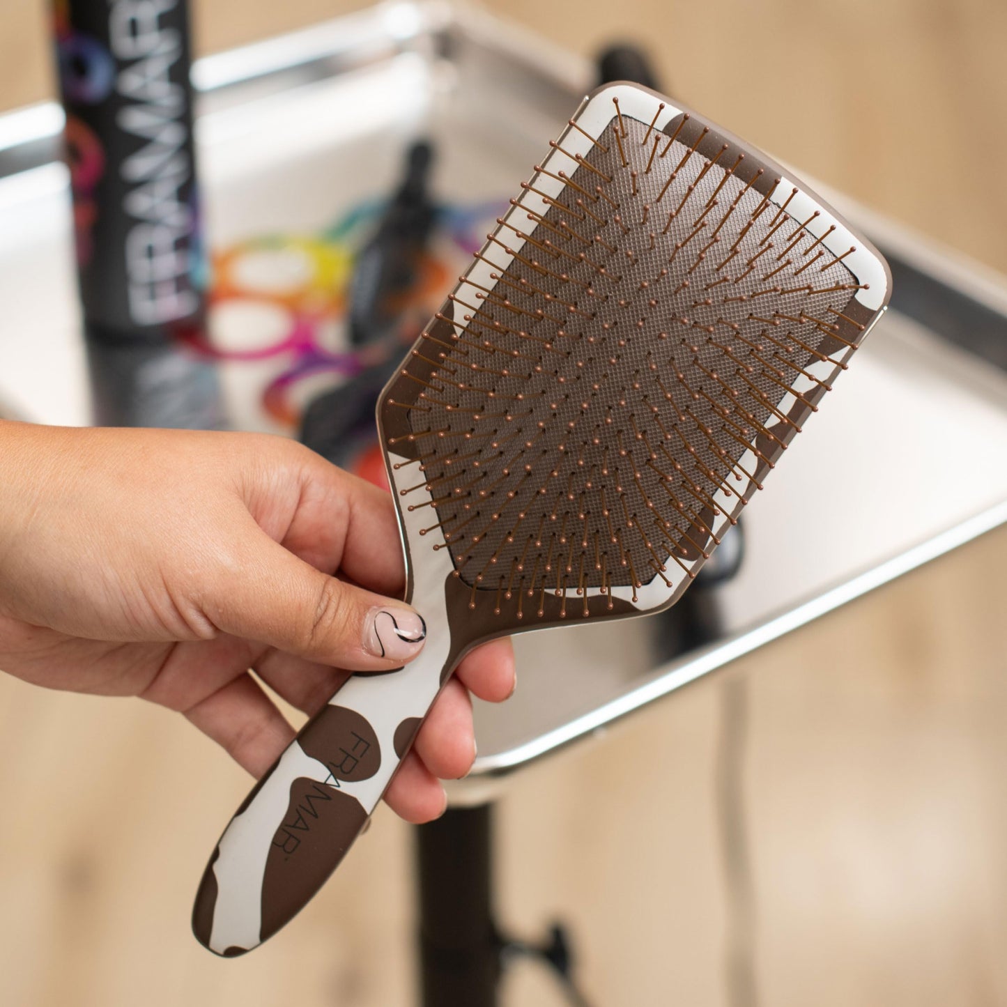 FRAMAR Detangling Hair Brush, Paddle Brush – Elegant Hair Brush For Women, Detangler Brush, Brosse A Cheveux, Curly Hair Brush, Hair Detangler for Women, Men and Children - Cow Print