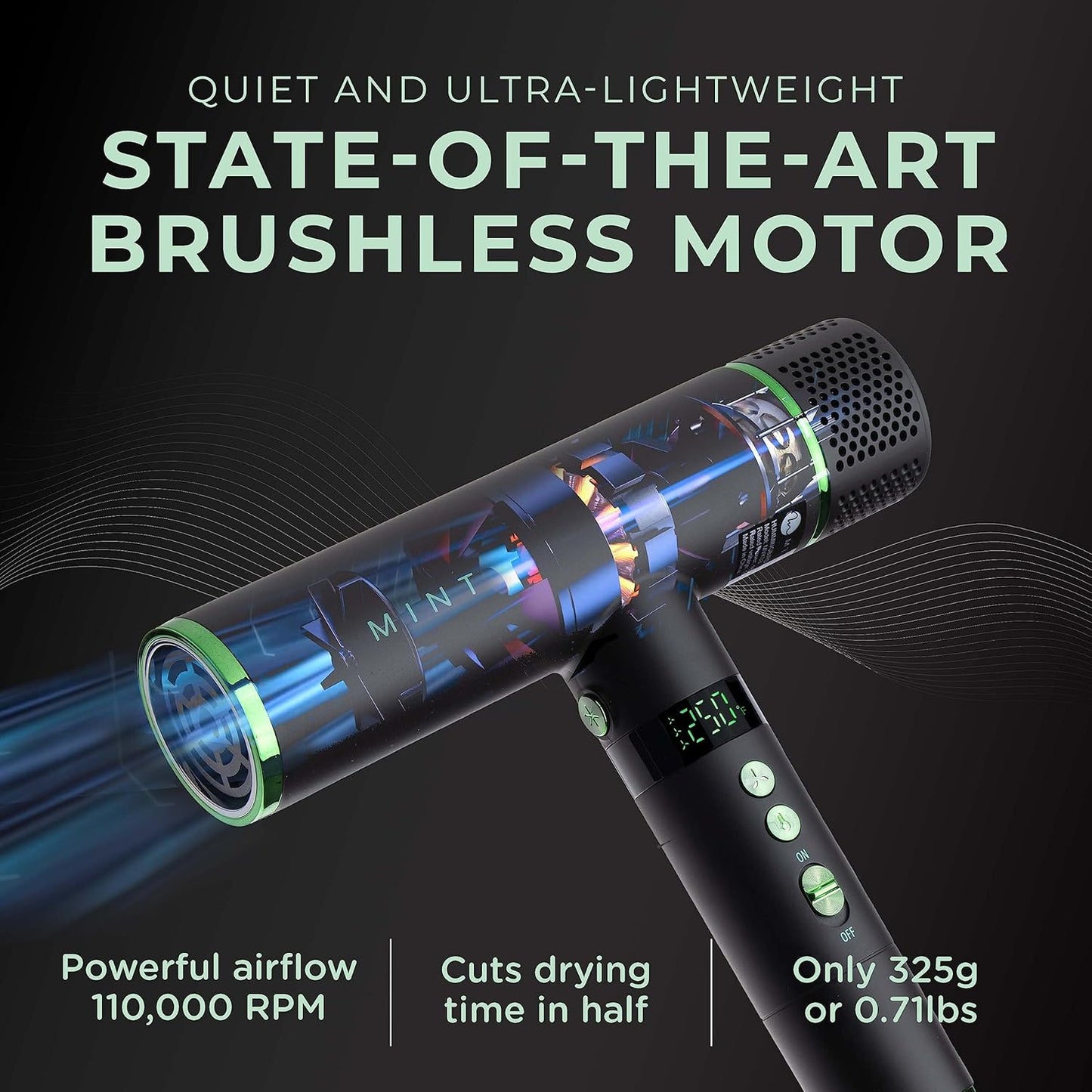 MINT Hummingbird Smart Professional Hair Dryer with Diffuser | Best Lightweight Blow Dryer with Brushless Motor | High Speed Ionic Hair Dryer with Ultra Quiet BLDC Motor