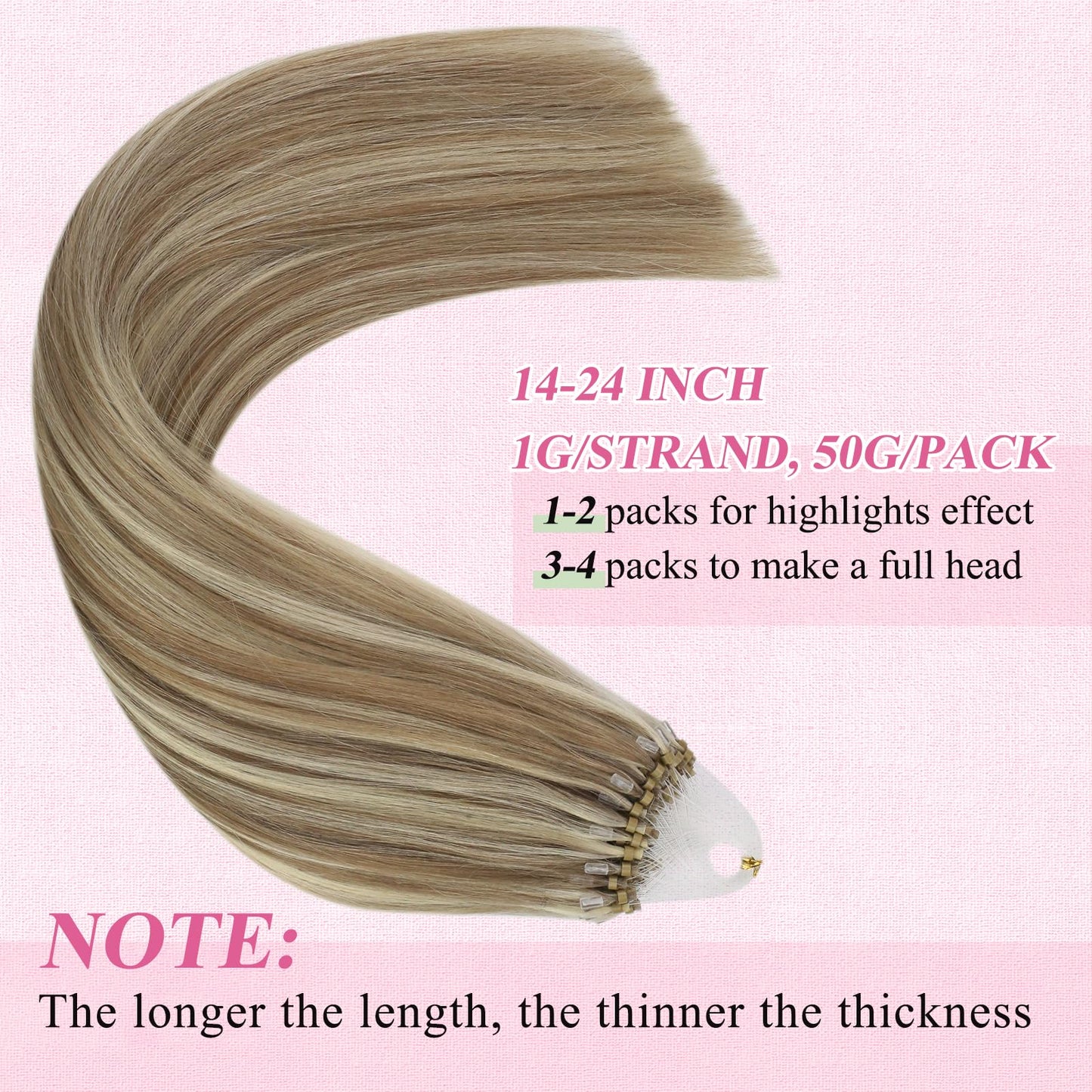 REMY premium Micro Link Hair Extensions Highlight Micro Loop Hair Extensions Real Human Hair Light Brown Highlights Blonde Micro Extensions Real Human Hair Add Hair Volume 18 Inch 50s/50g