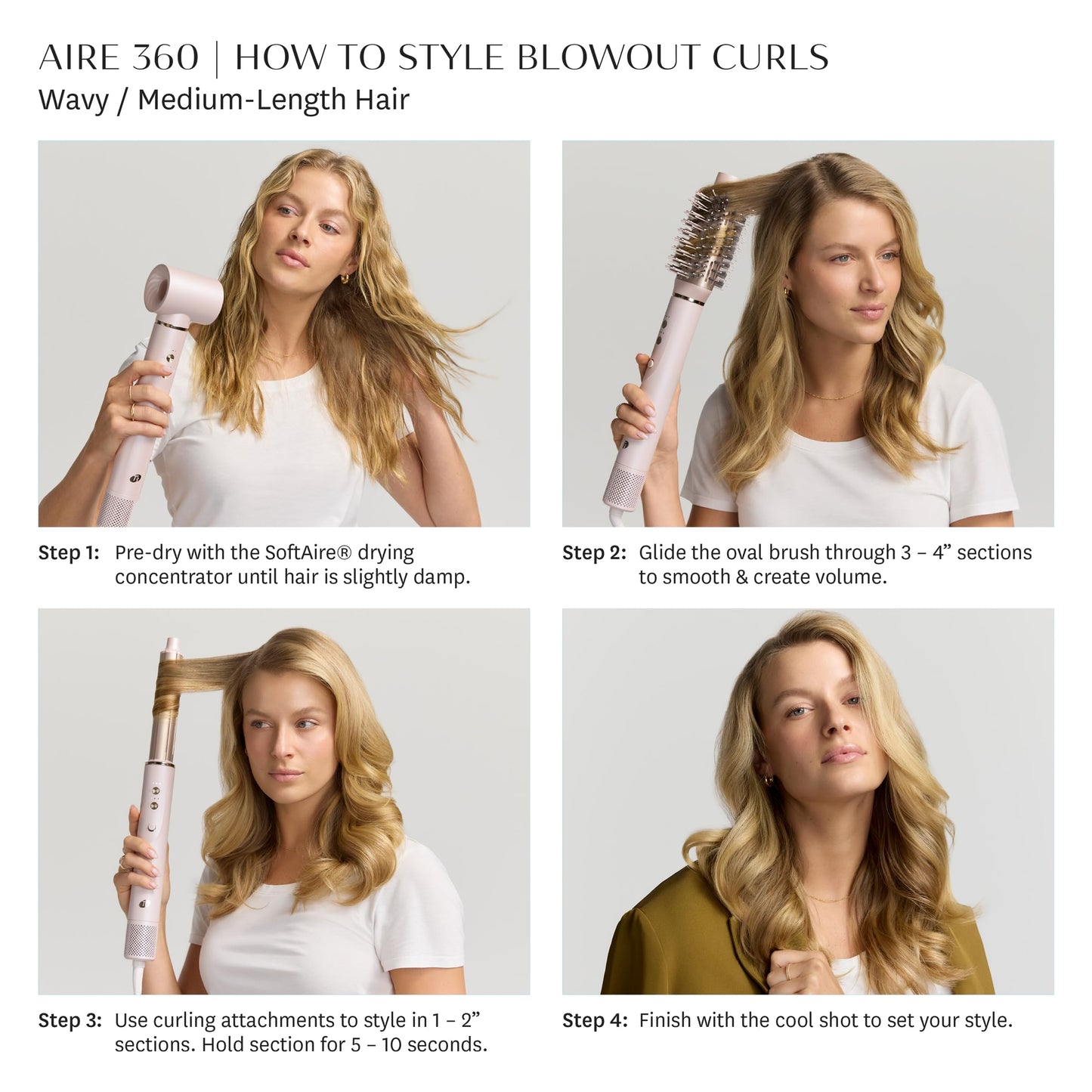 T3 Aire 360 Air Styler Blowout Kit with Ceramic Curling Attachments, Oval Brush & Drying Concentrator | Fast, Healthy Blowouts and Long-Lasting Curls| For All Hair Types