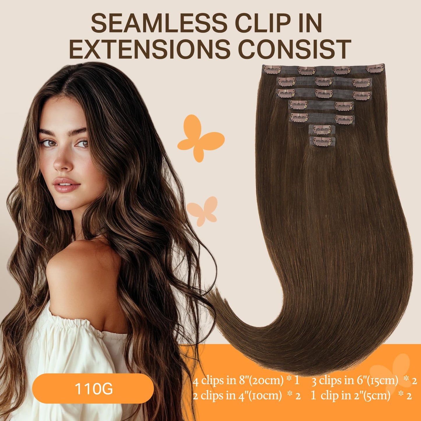 DOORES Seamless Clip in Hair Extensions Real Human Hair, Jet Black 150g 7pcs 20 Inch, Hair Extensions Clip in Human Hair Extensions Clip ins with Thin Weft Thick Straight Hair