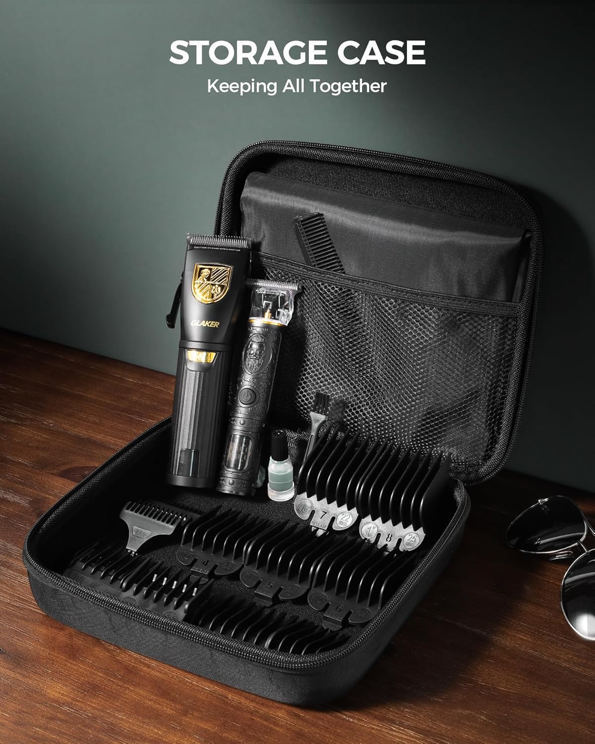 GLAKER Professional Hair Clippers for Men - Cordless Hair Clippers and Hair Trimmer Combo, Complete Barber Kit with 15 Fading Guards & Storage Bag for Hair Trimming & Beard Grooming, Ideal Gifts for Mens At-Home Haircuts