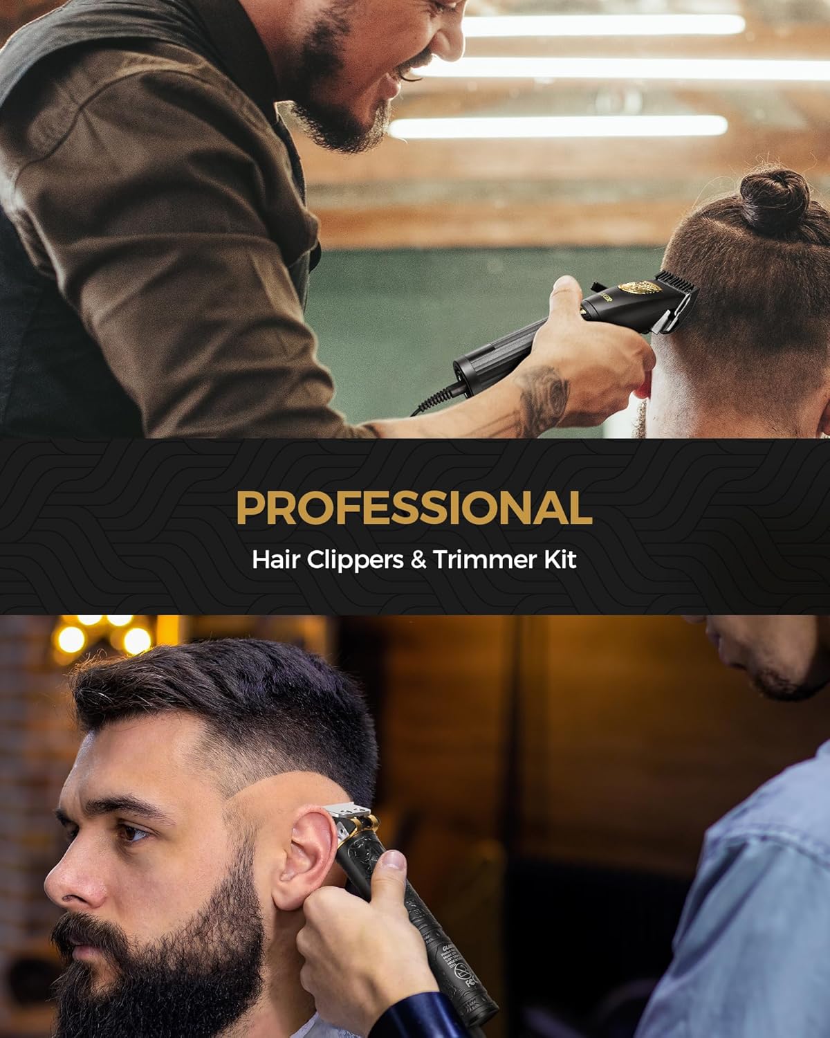 GLAKER Professional Hair Clippers for Men - Cordless Hair Clippers and Hair Trimmer Combo, Complete Barber Kit with 15 Fading Guards & Storage Bag for Hair Trimming & Beard Grooming, Ideal Gifts for Mens At-Home Haircuts