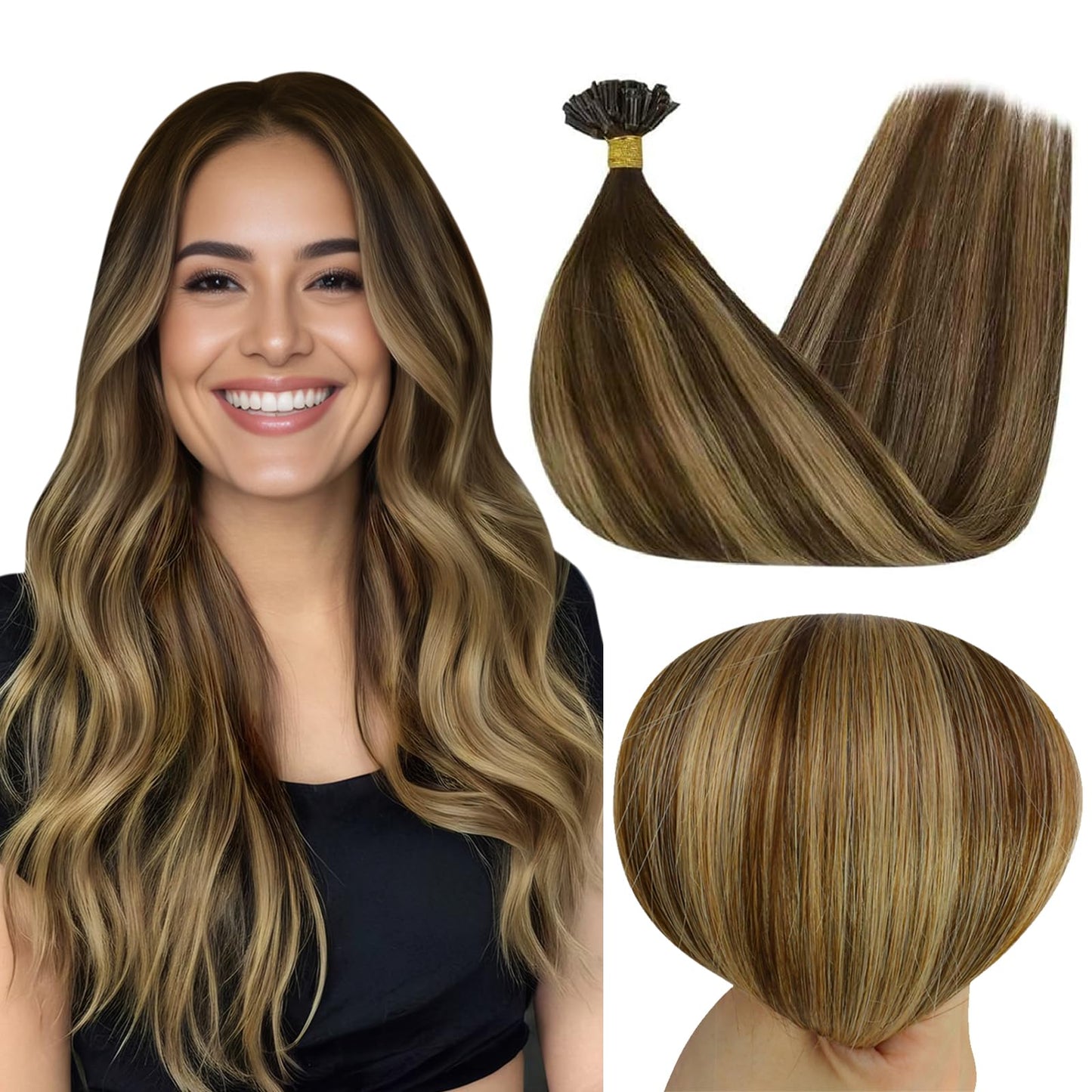 Full Shine Cold Fusion Prebonded Human Hair Extensions with Microbeads Color 18 Ash Blonde Highlighted 613 Blonde Micro Link Straight Hair 22 Inch Natural Hair Extensions for Women 50 Strands