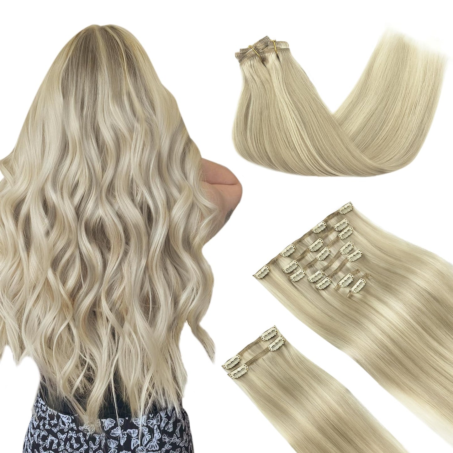 DOORES Seamless Clip in Hair Extensions Real Human Hair, Jet Black 150g 7pcs 20 Inch, Hair Extensions Clip in Human Hair Extensions Clip ins with Thin Weft Thick Straight Hair