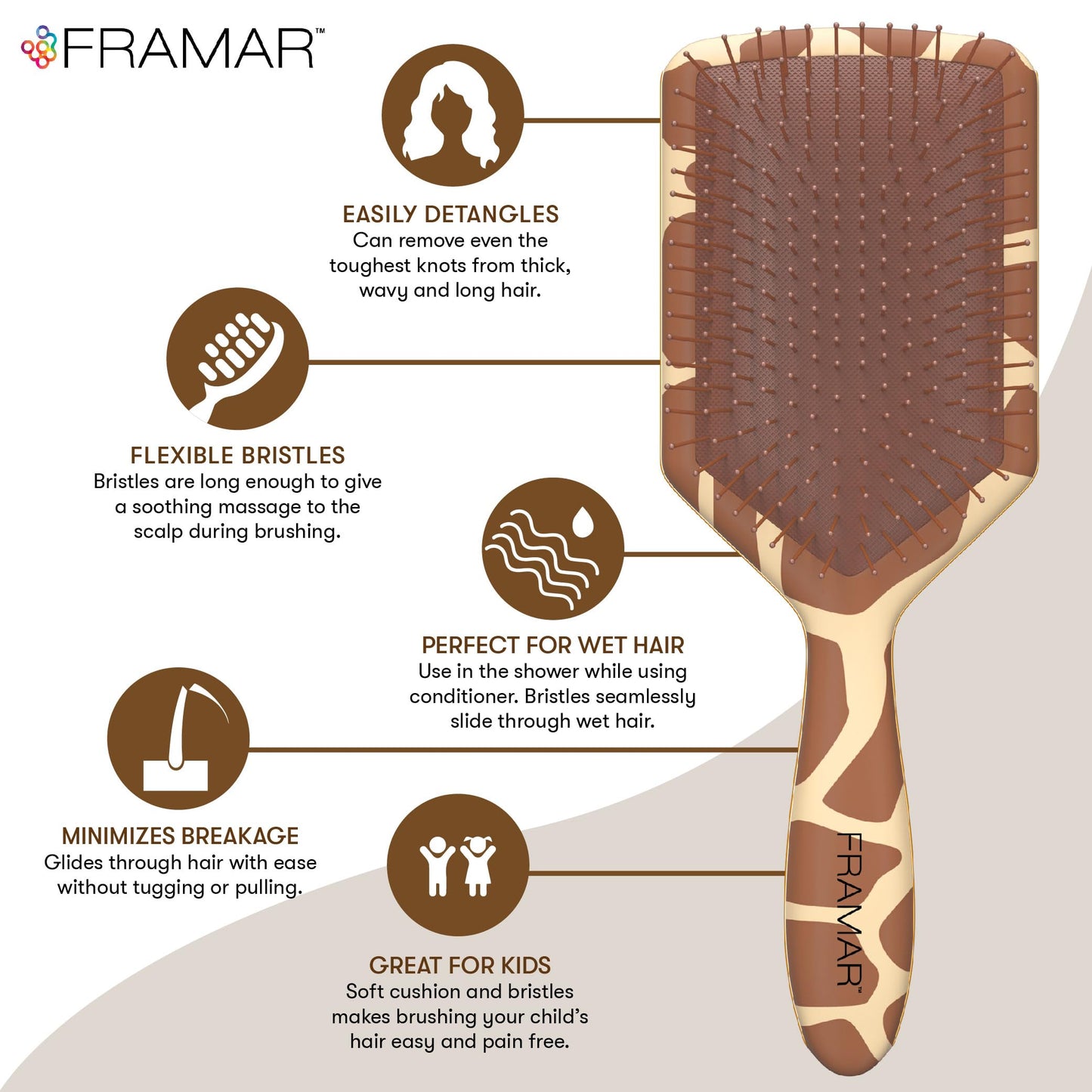 FRAMAR Detangling Hair Brush, Paddle Brush – Elegant Hair Brush For Women, Detangler Brush, Brosse A Cheveux, Curly Hair Brush, Hair Detangler for Women, Men and Children - Cow Print