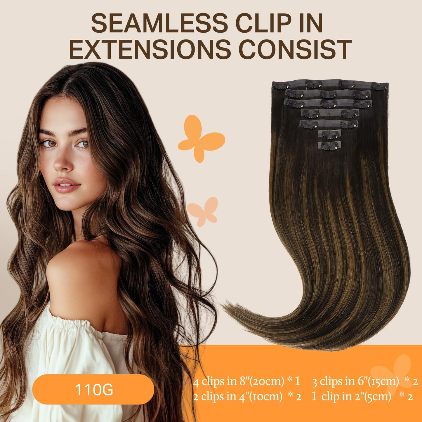 DOORES Seamless Clip in Hair Extensions Real Human Hair, Jet Black 150g 7pcs 20 Inch, Hair Extensions Clip in Human Hair Extensions Clip ins with Thin Weft Thick Straight Hair