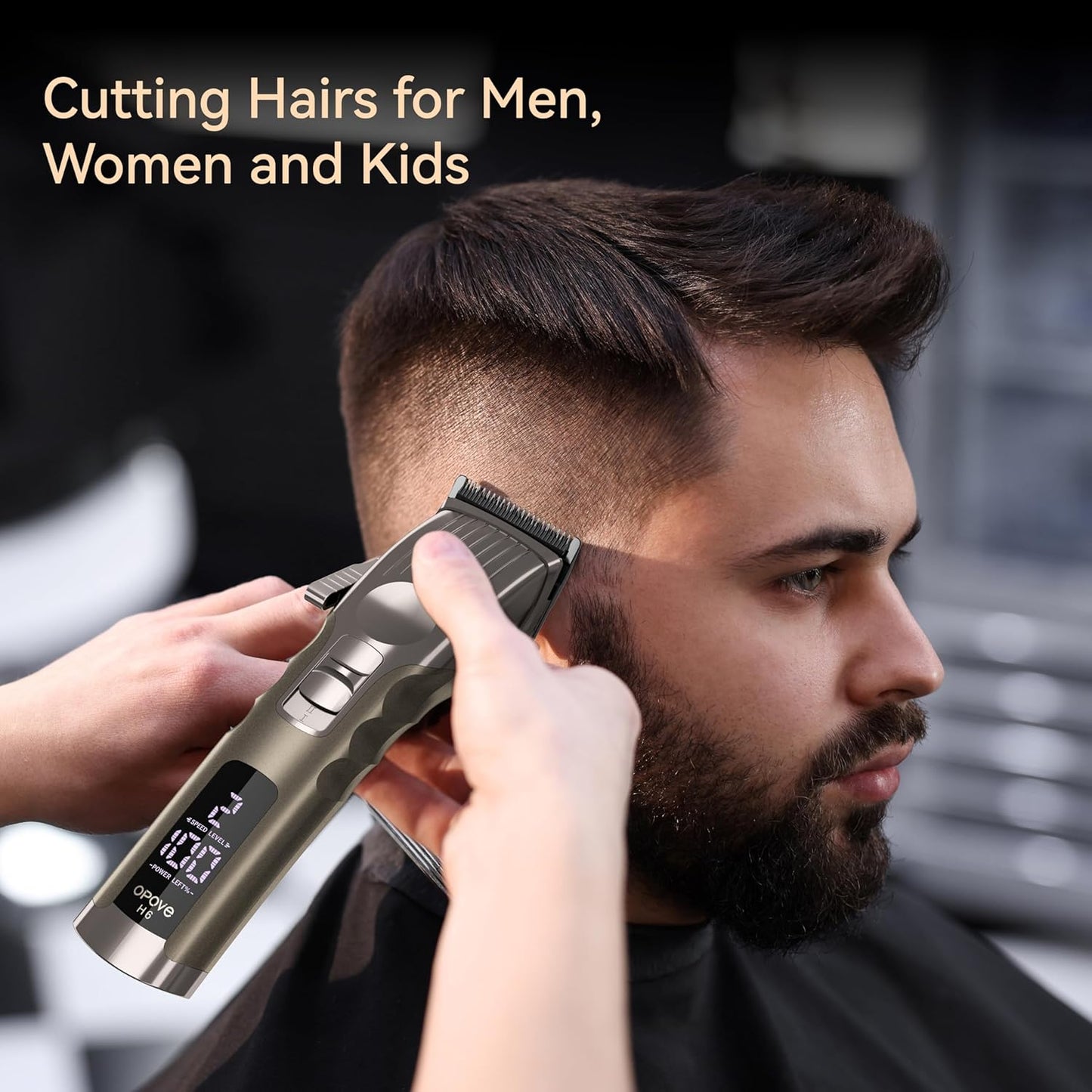 Opove H6 Professional Cordless Hair Clipper/Trimmer for Men - Salon Quality Haircutting Tool for Barbers, Stylists, Men, and Women, 3.5H Runtime with LCD Screen (Agate Gray)
