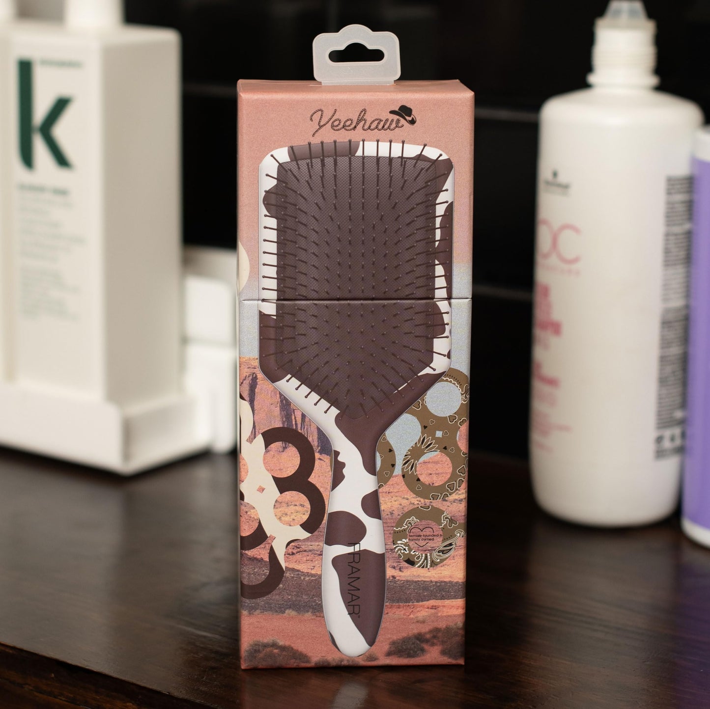 FRAMAR Detangling Hair Brush, Paddle Brush – Elegant Hair Brush For Women, Detangler Brush, Brosse A Cheveux, Curly Hair Brush, Hair Detangler for Women, Men and Children - Cow Print