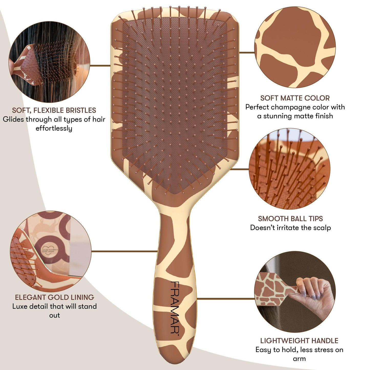 FRAMAR Detangling Hair Brush, Paddle Brush – Elegant Hair Brush For Women, Detangler Brush, Brosse A Cheveux, Curly Hair Brush, Hair Detangler for Women, Men and Children - Cow Print
