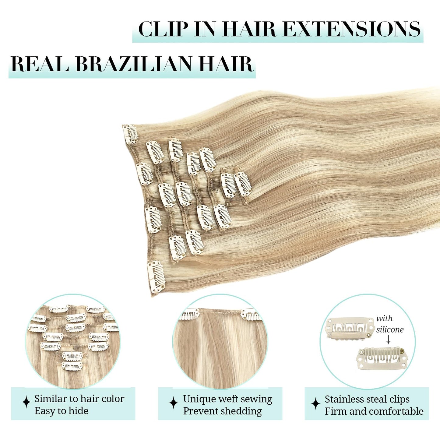 DOORES Seamless Clip in Hair Extensions Real Human Hair, Jet Black 150g 7pcs 20 Inch, Hair Extensions Clip in Human Hair Extensions Clip ins with Thin Weft Thick Straight Hair