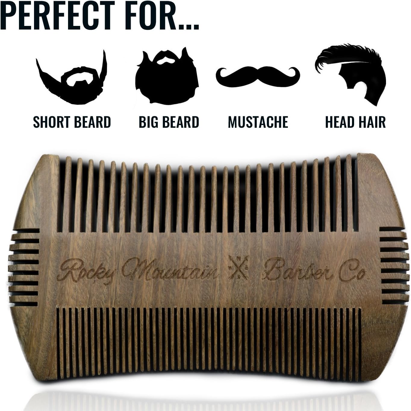 Beard Comb - Sandalwood Natural Hatchet Style Brush for Hair - Smells Amazing, Anti-Static & No Snag, Handmade Wide & Fine Tooth Contour Brush Best for Beard & Moustache with Carrying Case Pouch