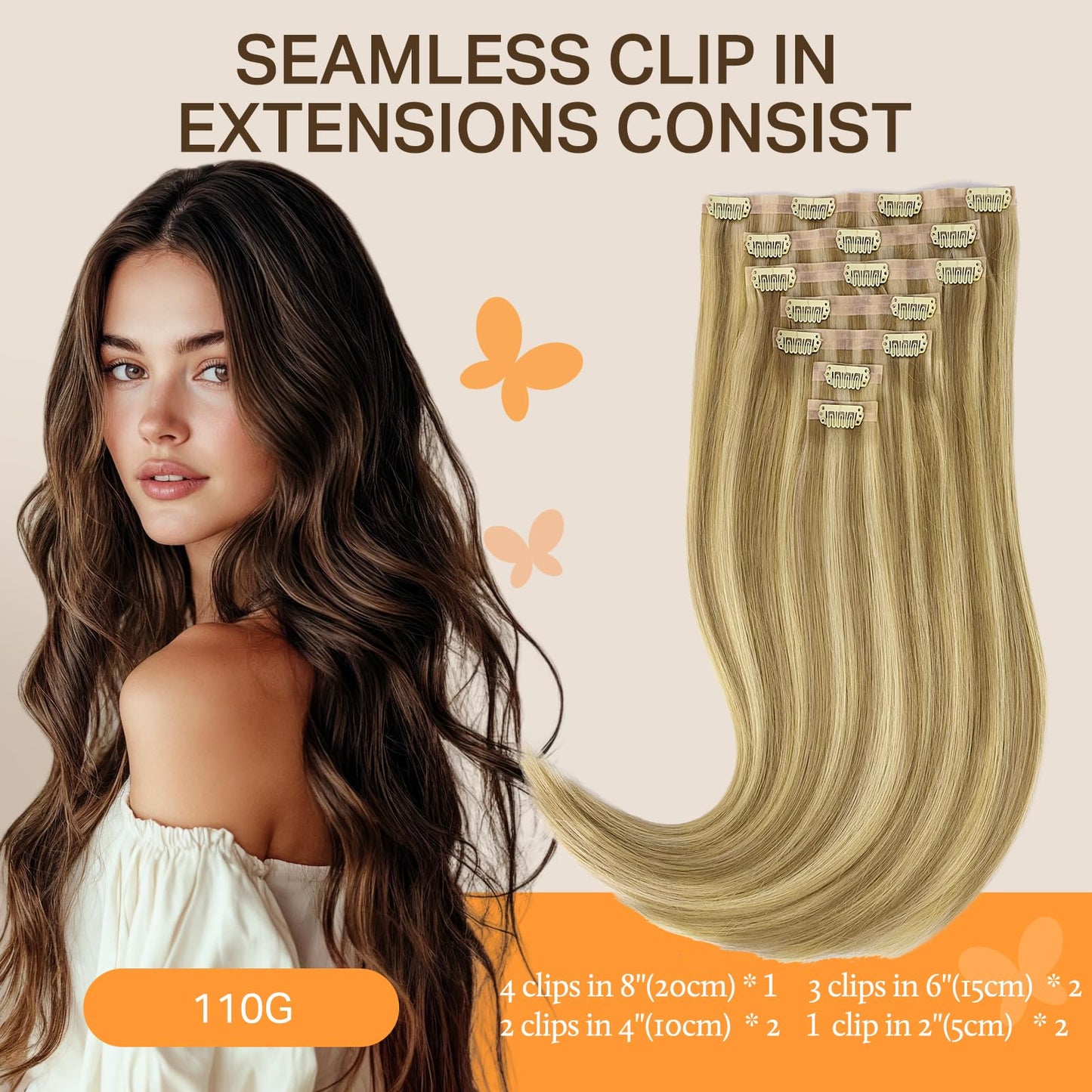 DOORES Seamless Clip in Hair Extensions Real Human Hair, Jet Black 150g 7pcs 20 Inch, Hair Extensions Clip in Human Hair Extensions Clip ins with Thin Weft Thick Straight Hair